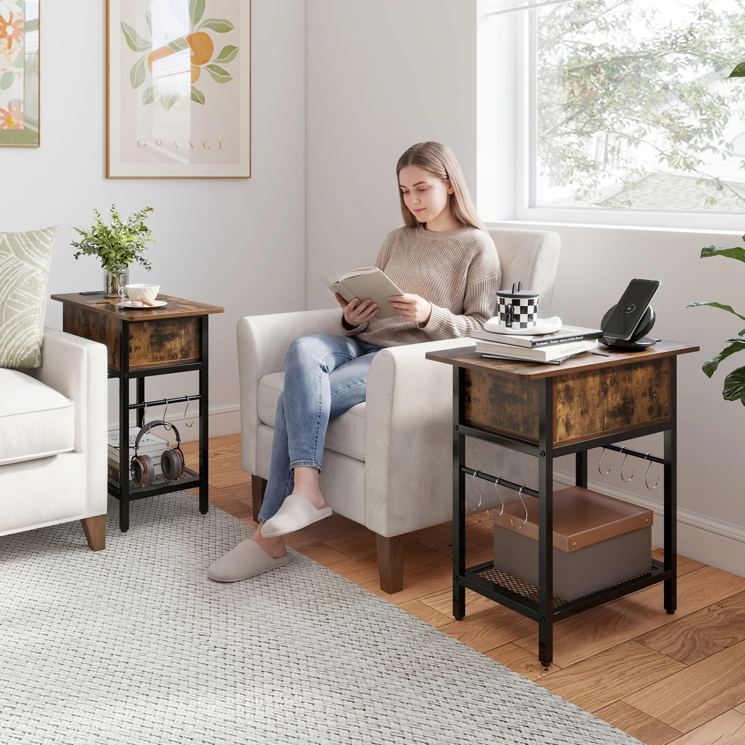 End Table With Charging Station, USB Ports, Flip Top - Image 2
