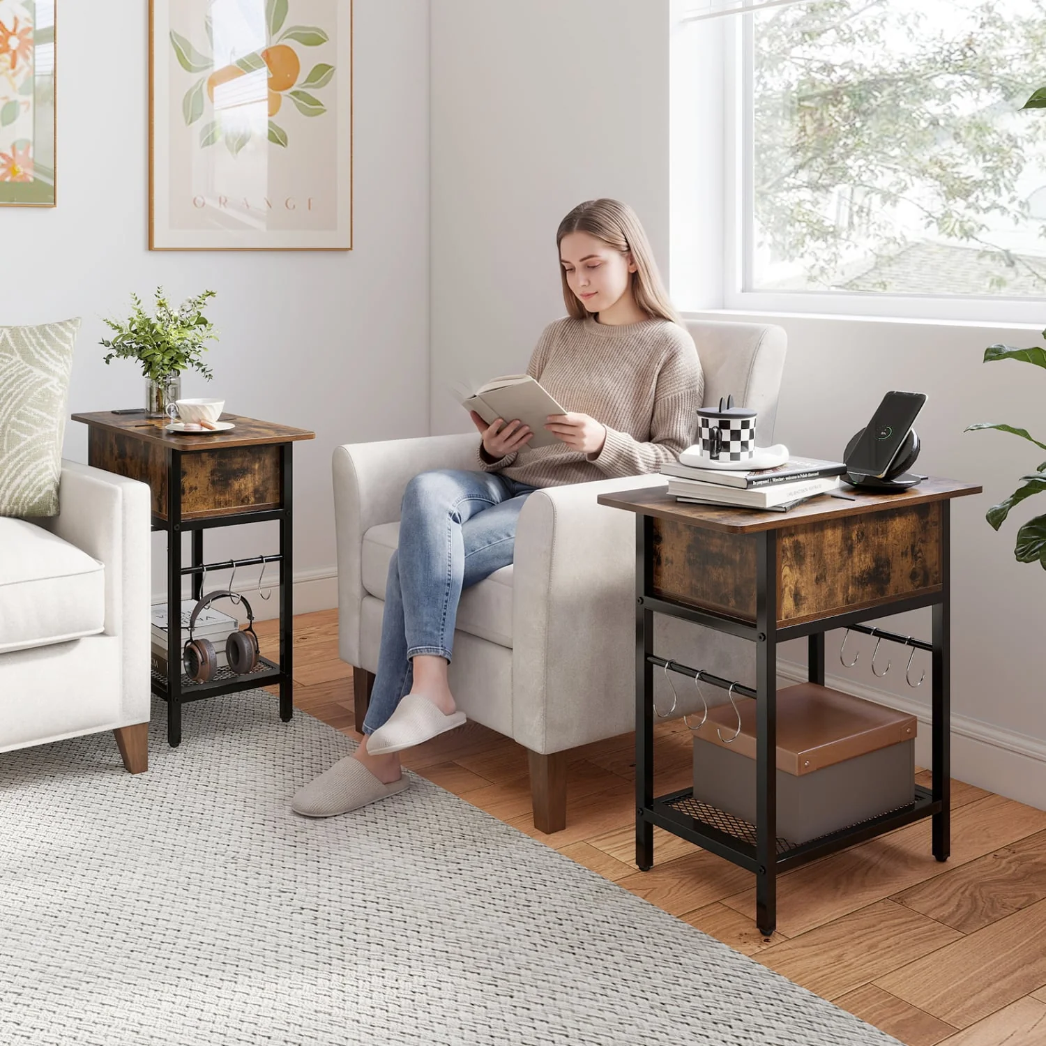 End Table With Charging Station USB Ports, Flip Top Coffee - Image 2