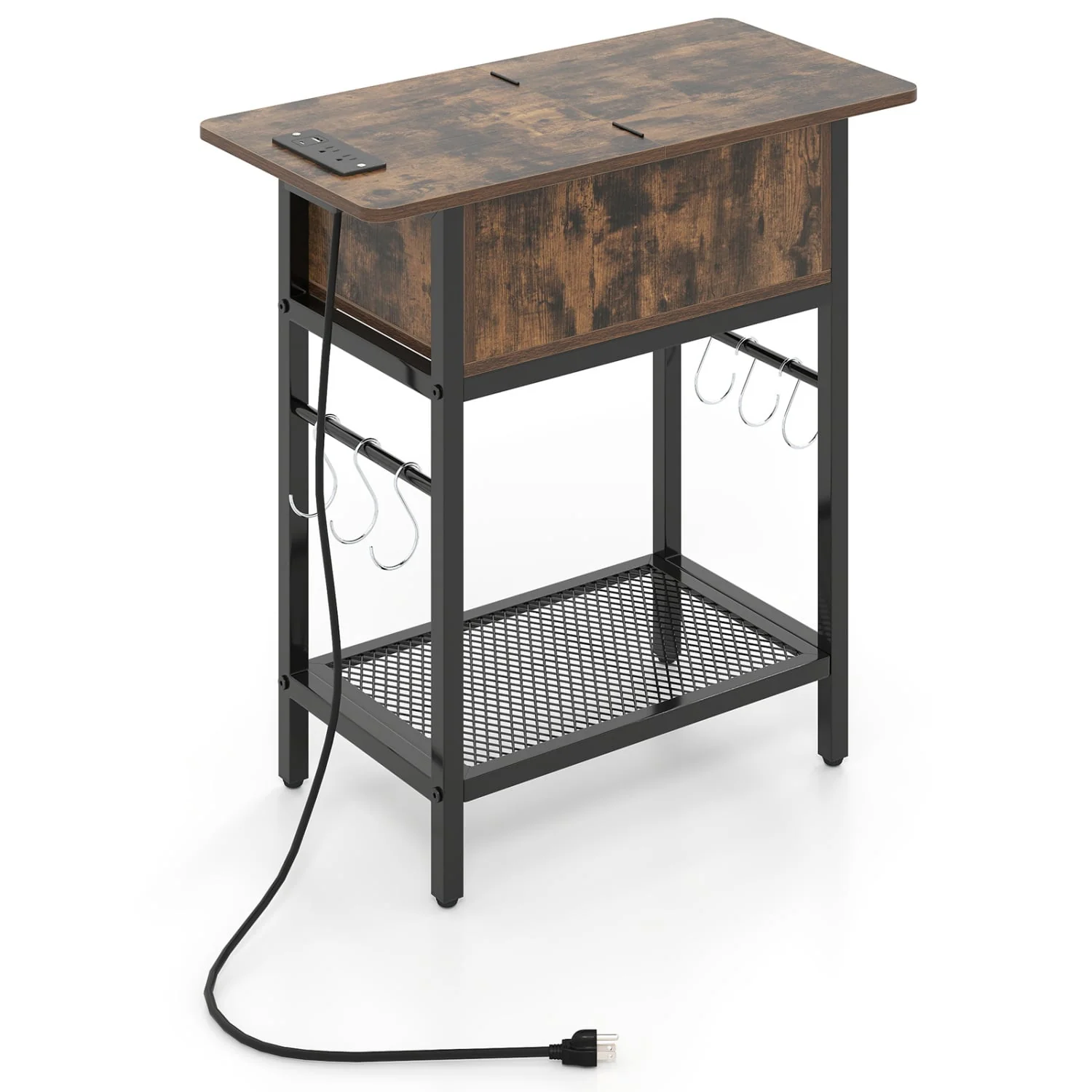 End Table With Charging Station USB Ports, Flip Top Coffee - Image 4