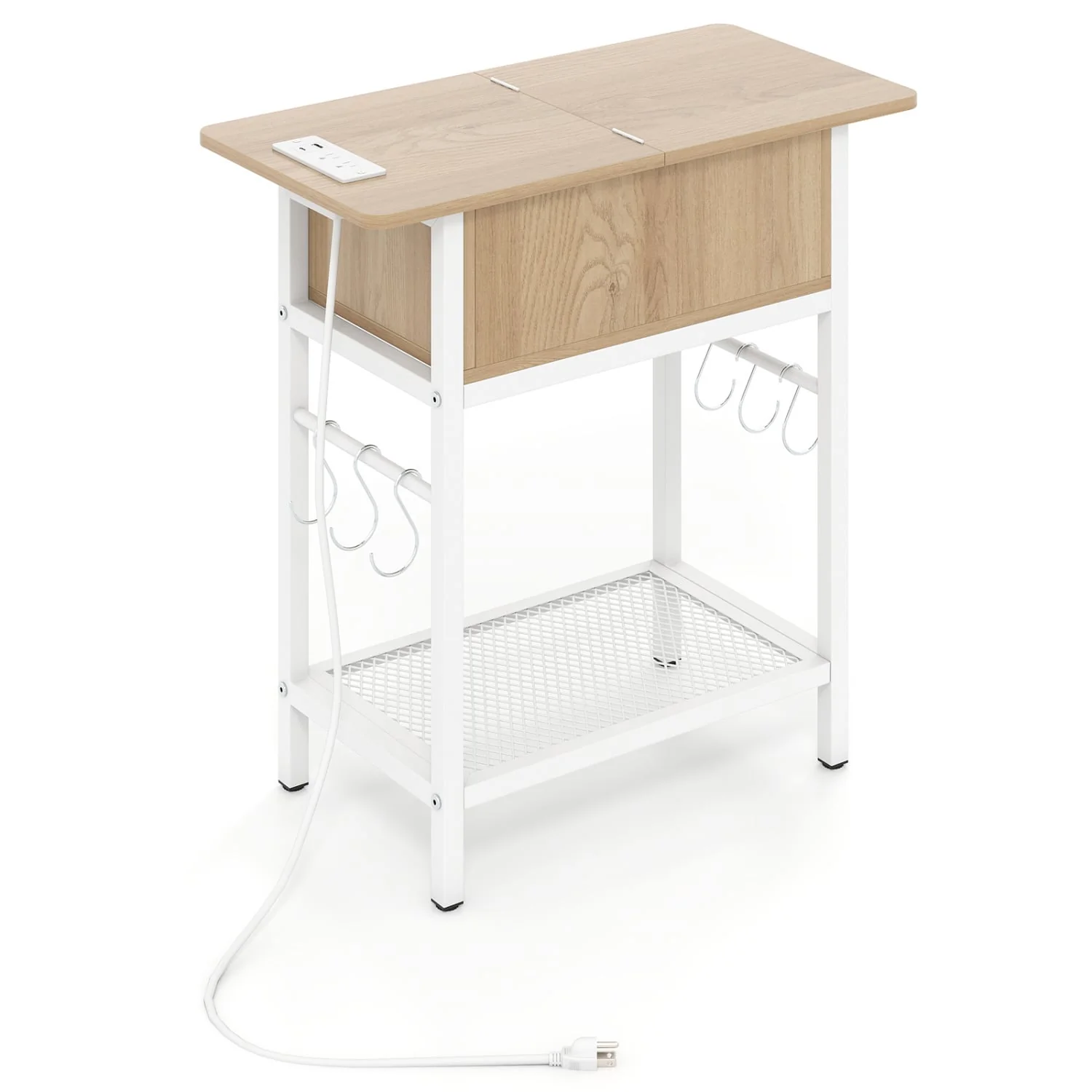 End Table With Charging Station, USB Ports, Flip Top, Natural - Image 4