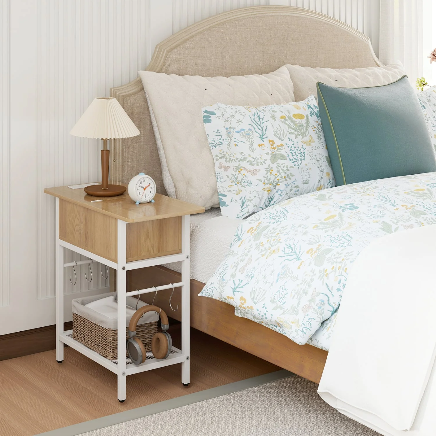 End Table With Charging Station, USB Ports, Flip Top, Natural - Image 6