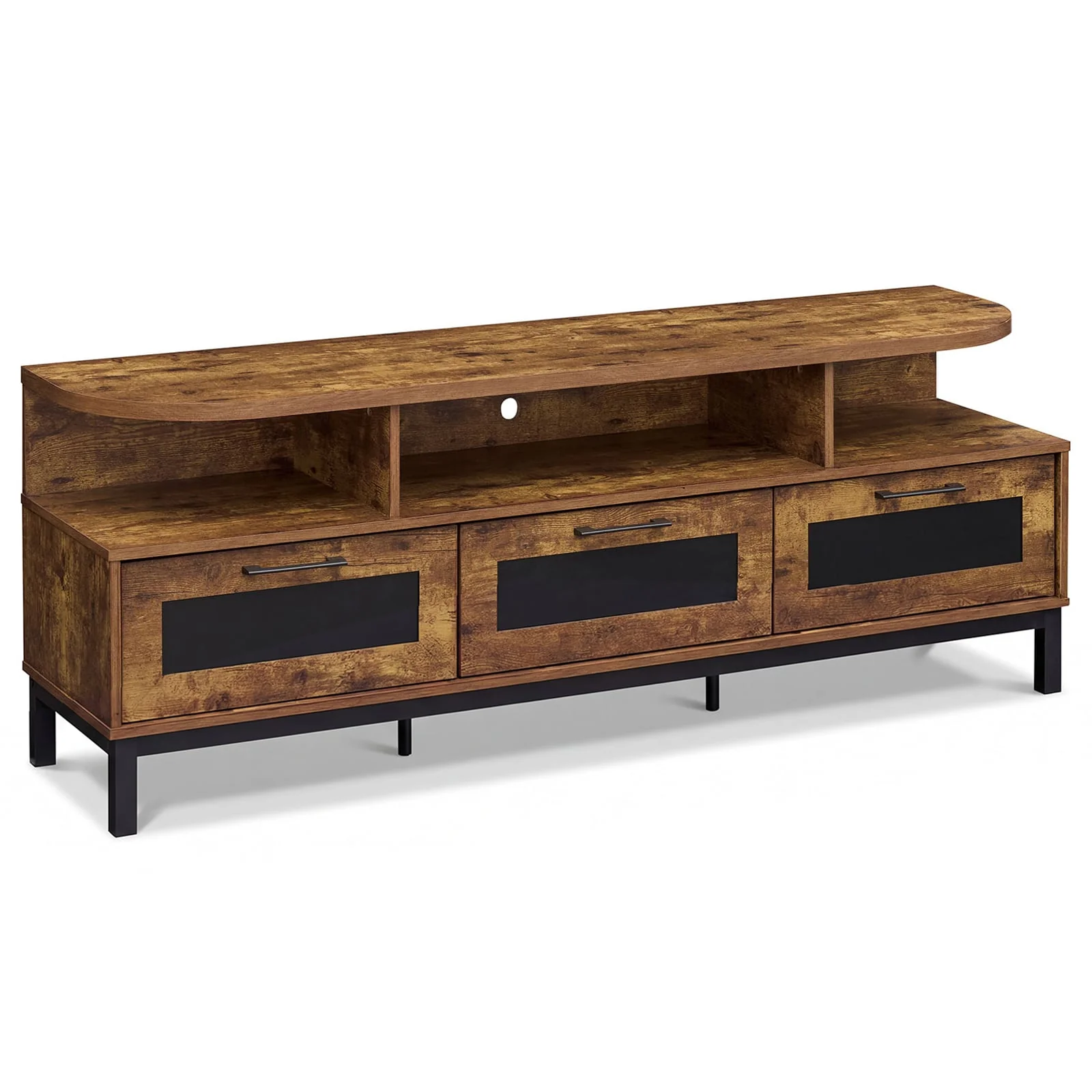 Entertainment Center, 3 Storage Drawers, Open Shelves, Brown - Image 4