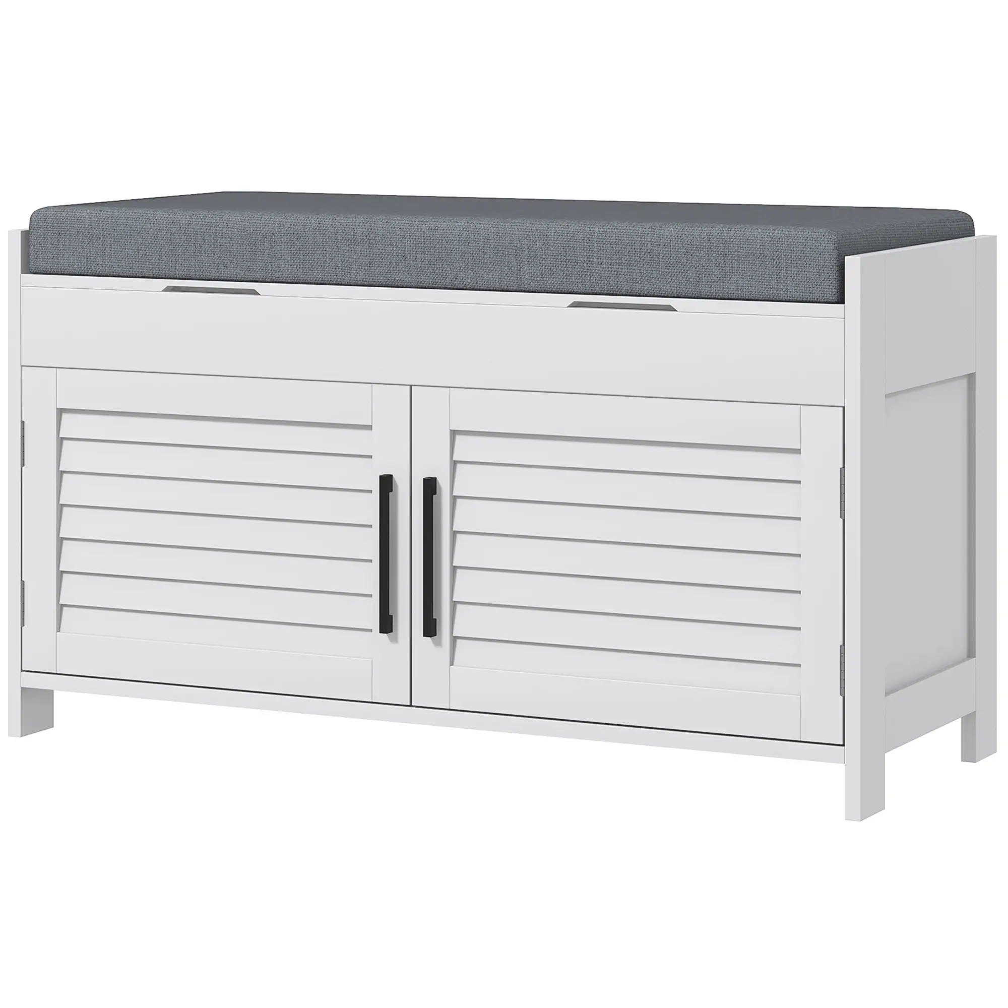 Entryway Bench with Cushion, Hidden Storage, 35.4", White