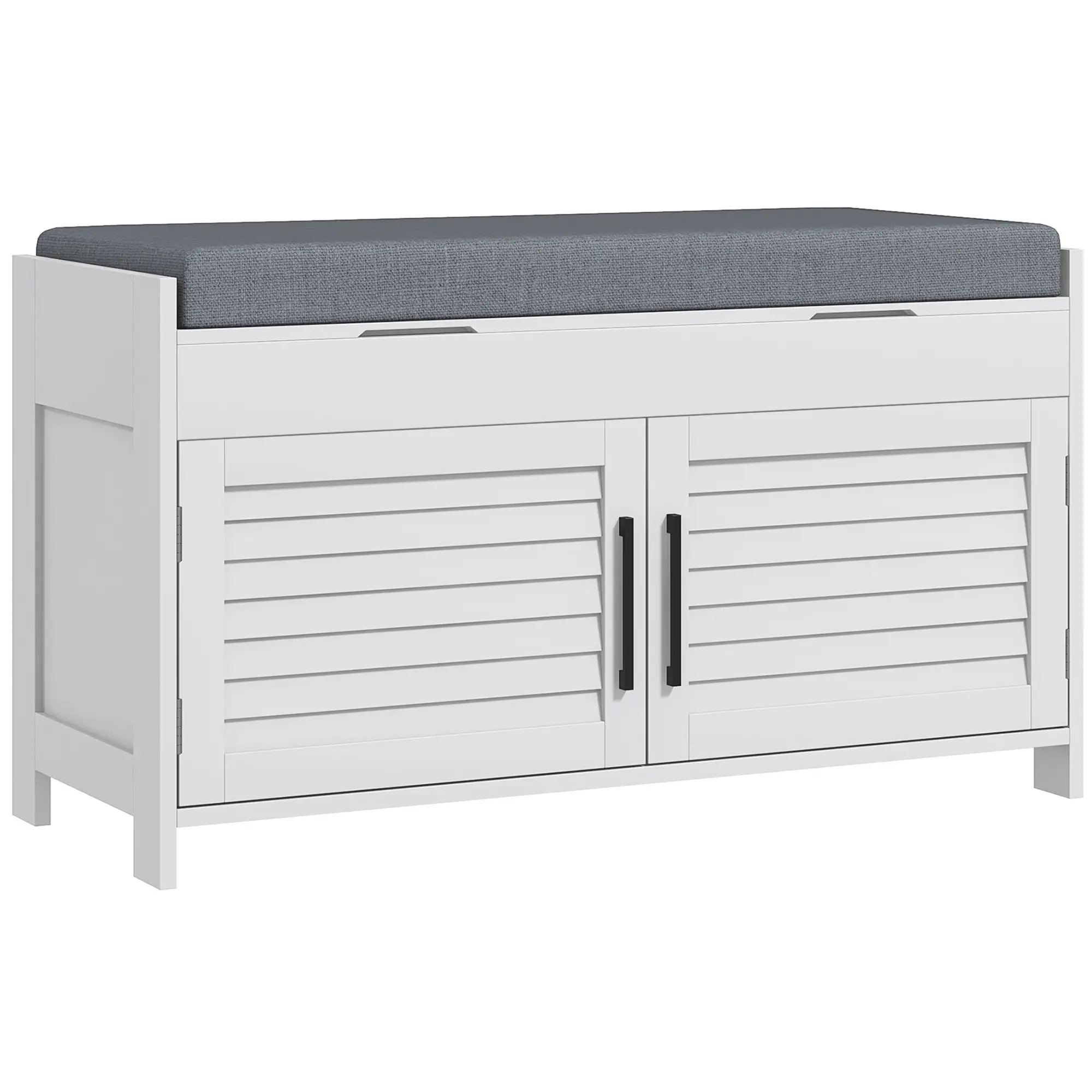 Entryway Bench with Cushion, Hidden Storage, 35.4", White - Image 11