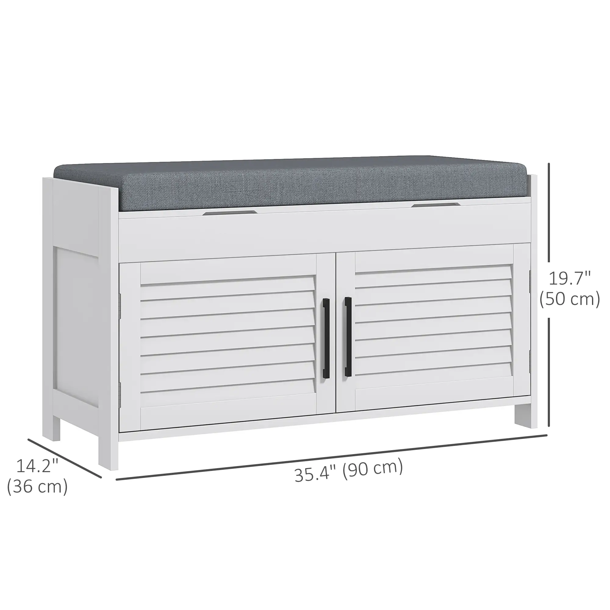Entryway Bench with Cushion, Hidden Storage, 35.4", White - Image 3