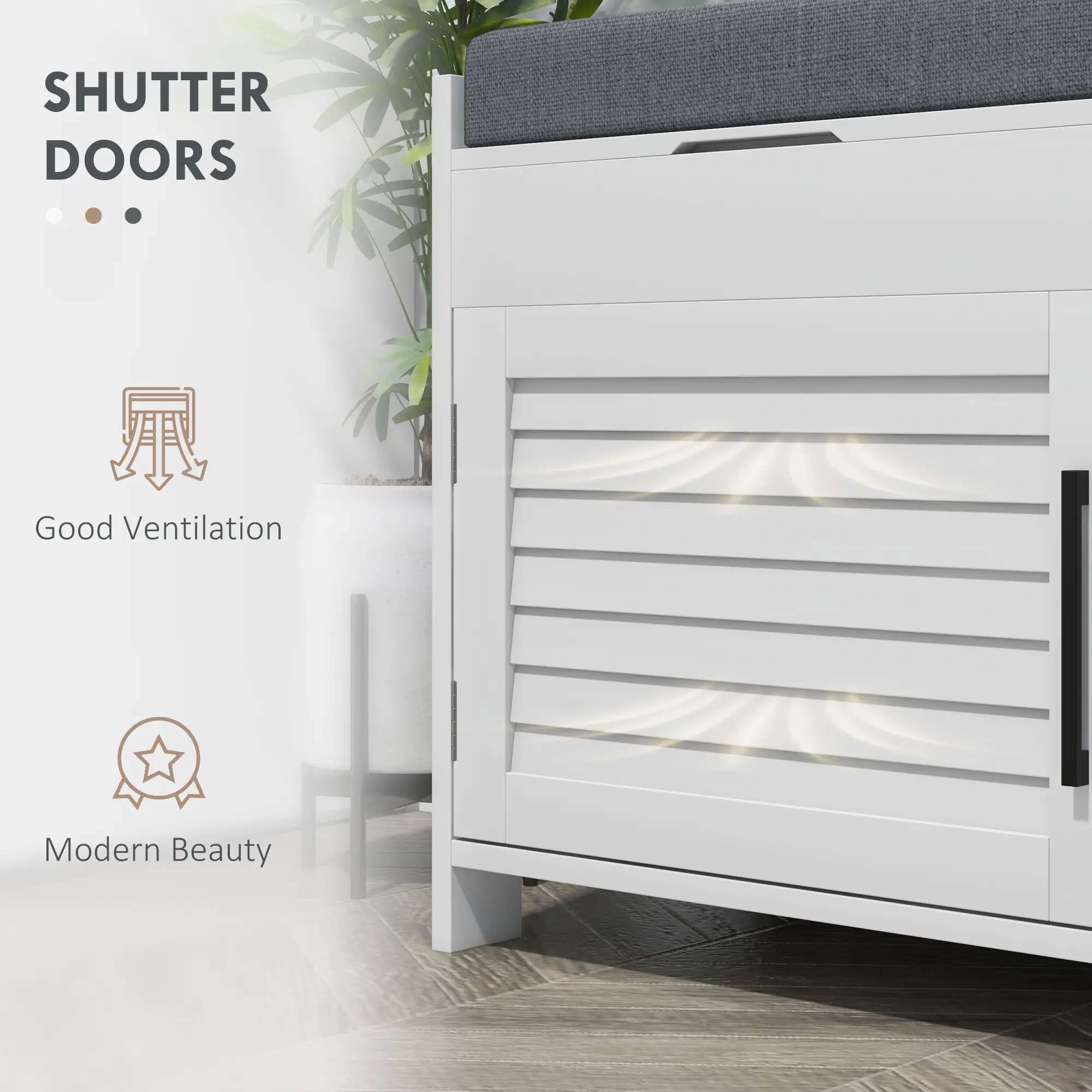 Entryway Bench with Cushion, Hidden Storage, 35.4", White - Image 7