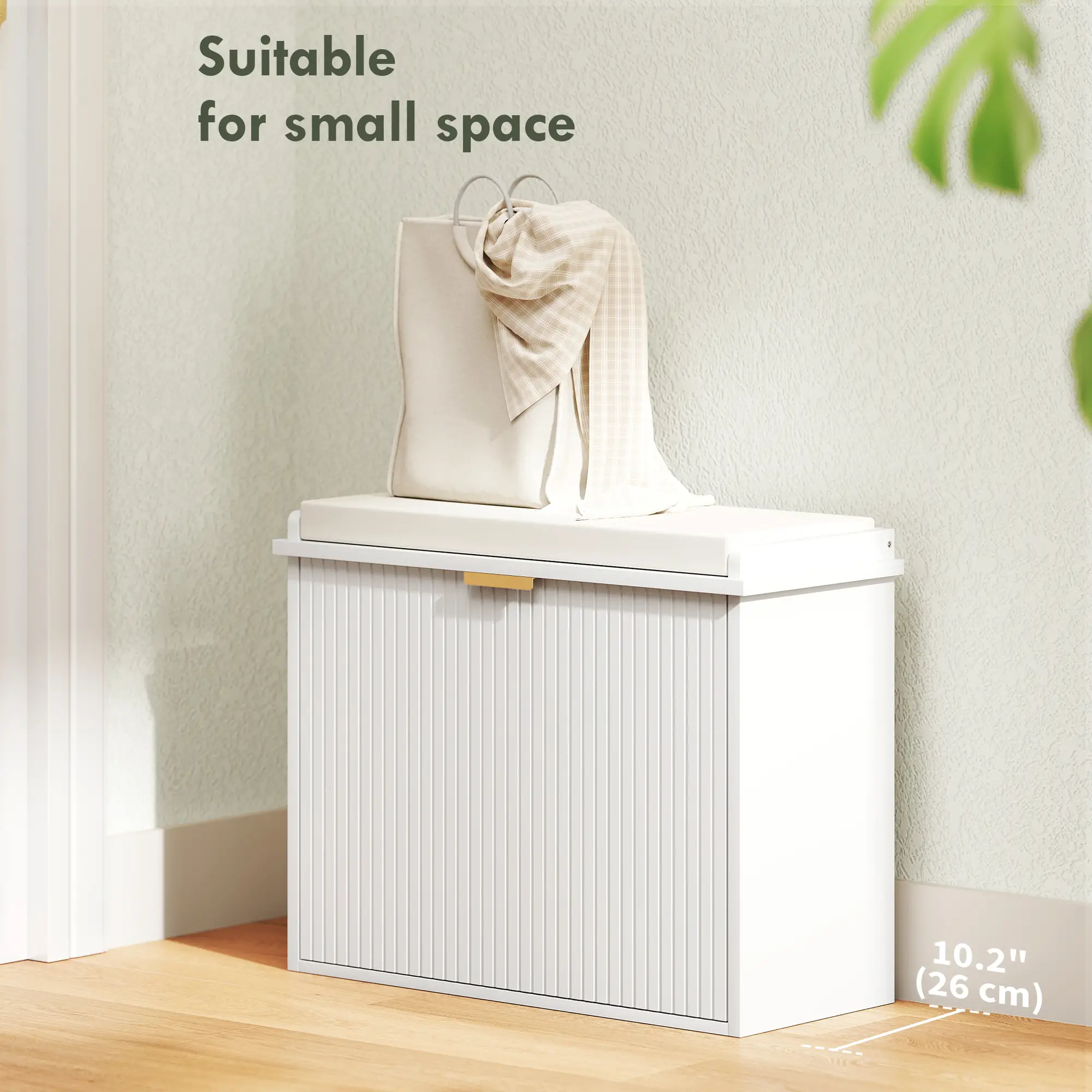 Entryway Bench with Padded Seat, Flip-Drawers, Holds 265lbs, Shoe Storage for 6 Pairs, White - Image 4