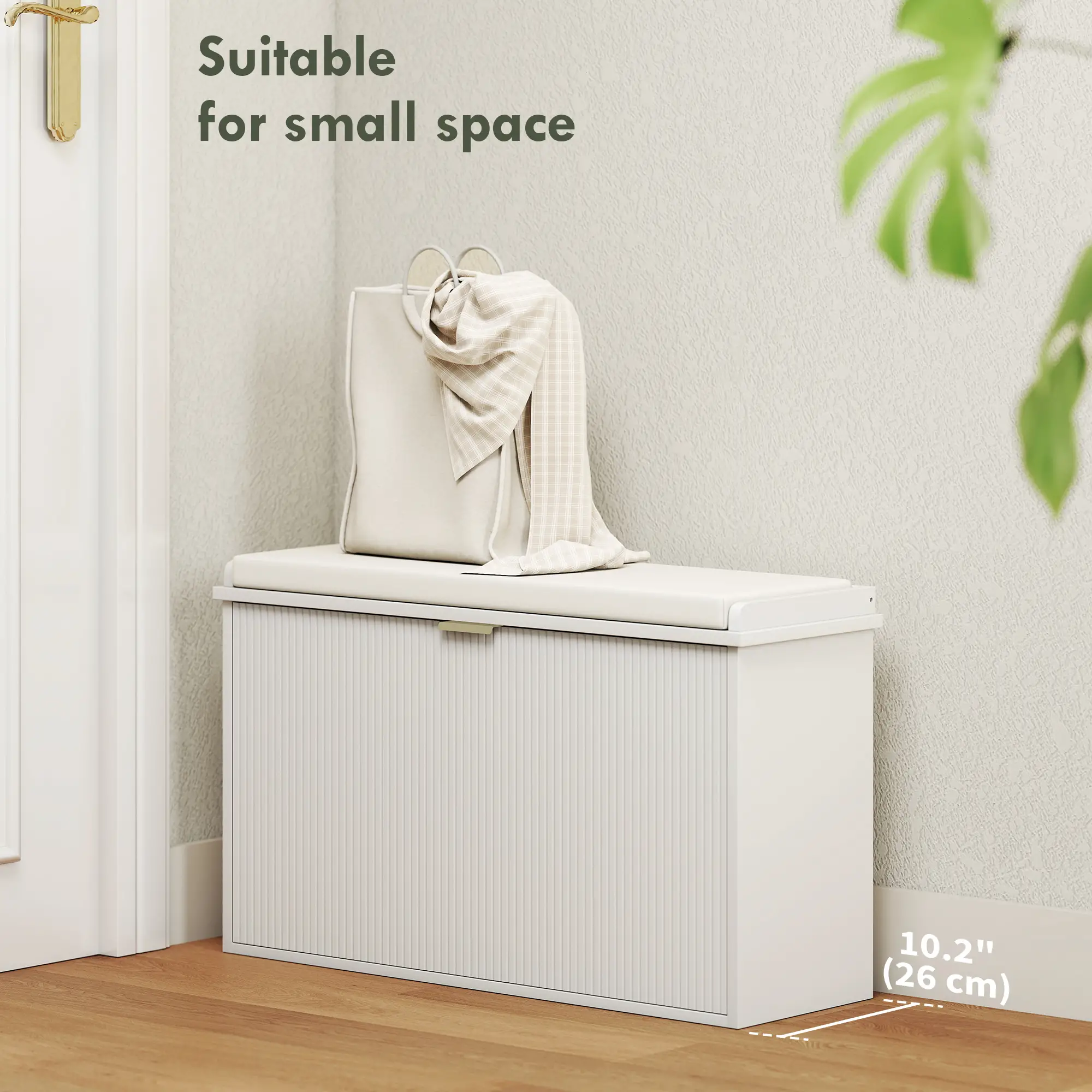 Entryway Bench with Padded Seat, Flip-Drawers, Holds 265lbs, Shoe Storage for 8 Pairs, White - Image 4
