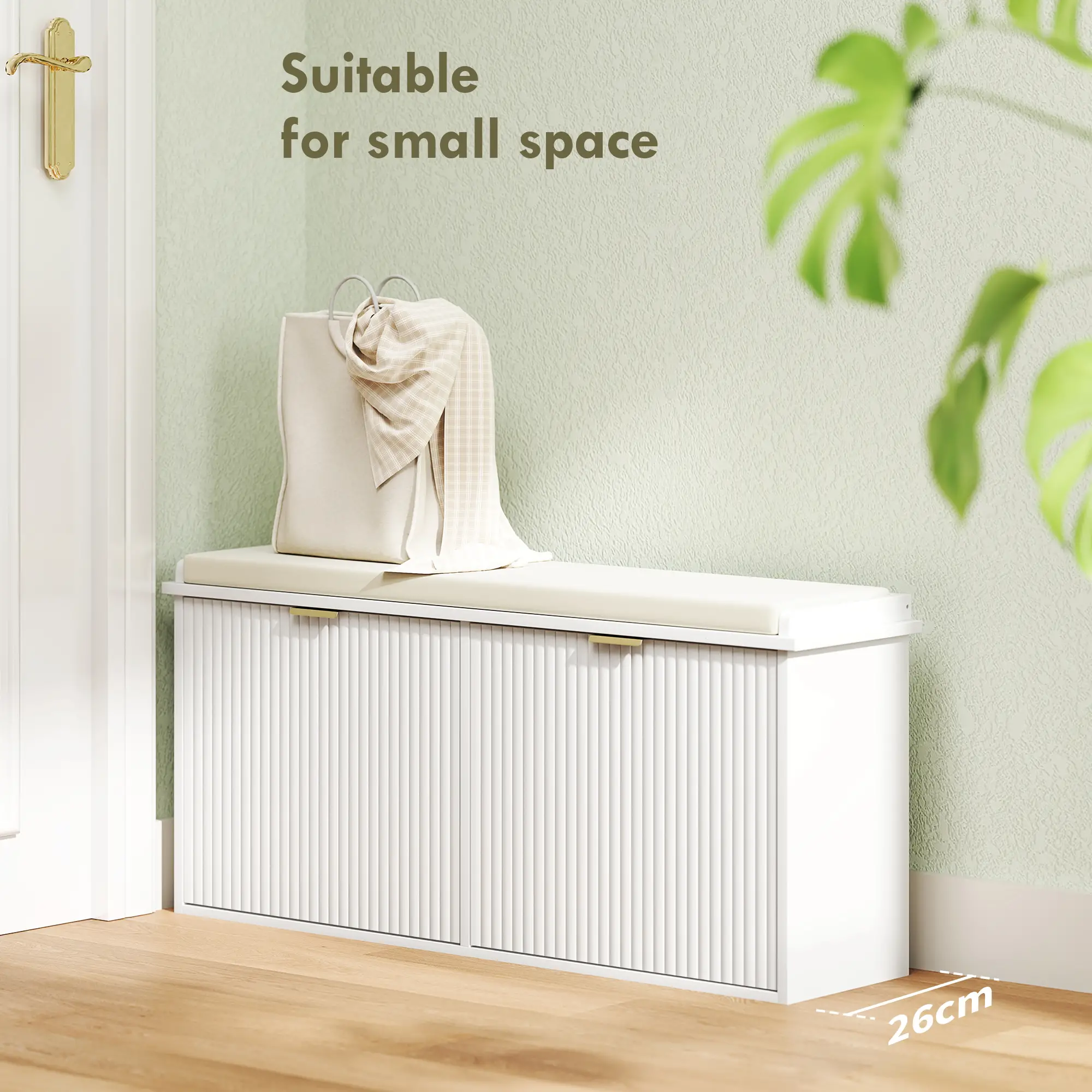 Entryway Bench with Padded Seat, Flip-Drawers, Holds 529lbs, White - Image 4