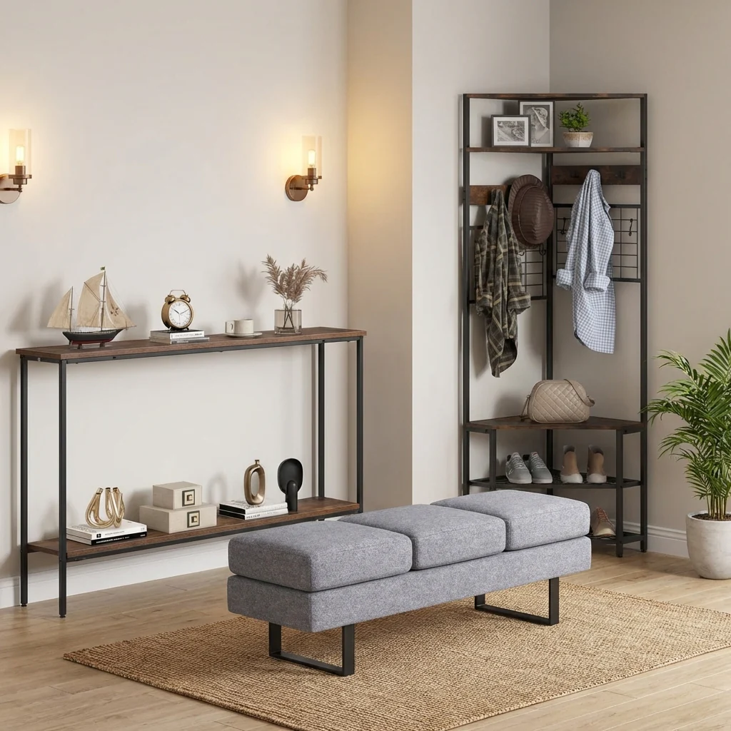 Entryway Set, 44" Console Table, 5-Tier Corner Hall Tree, Bench - Image 2