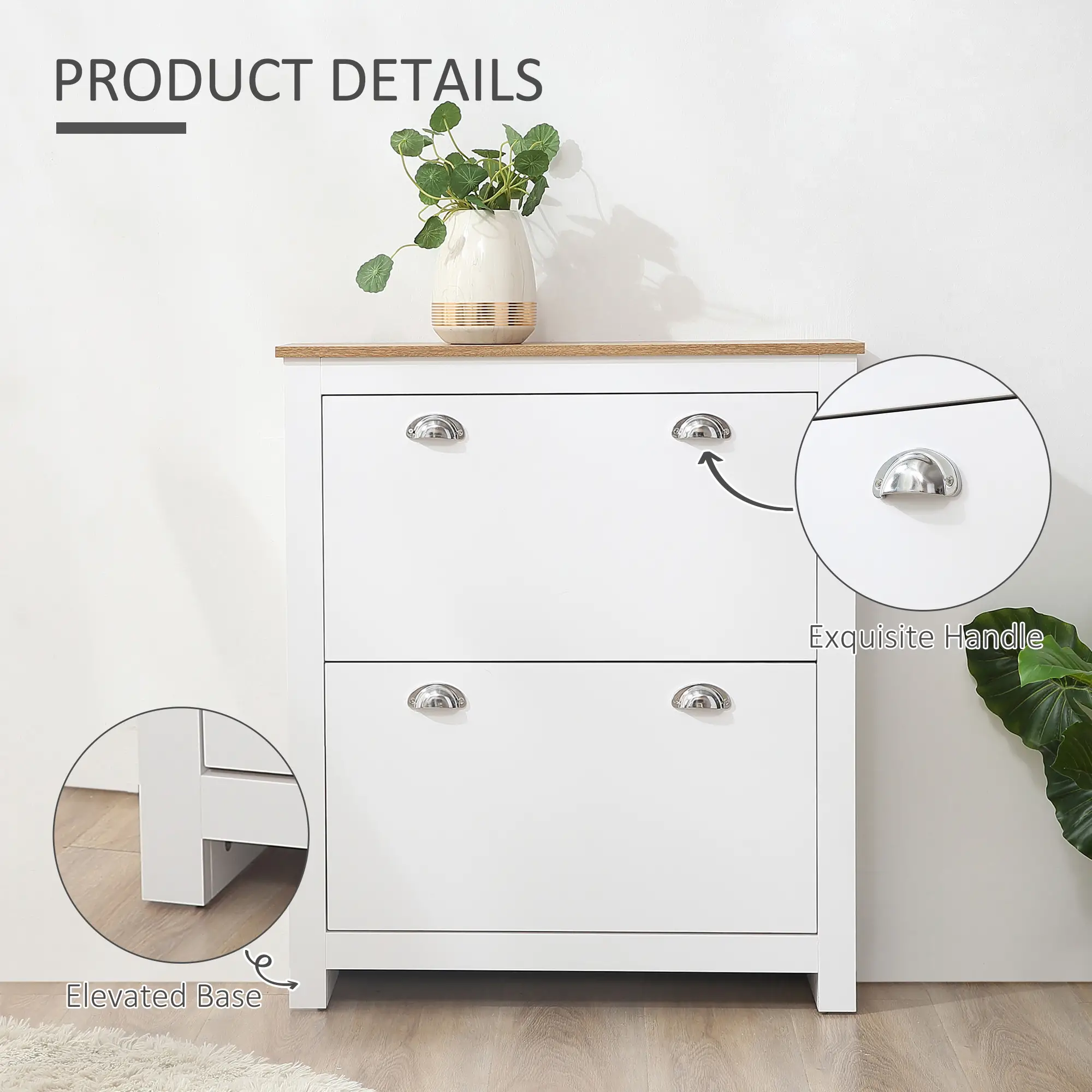 Entryway Shoe Cabinet, 2 Flip Drawers, Adjustable Shelves, 12 Pair, White - Image 6