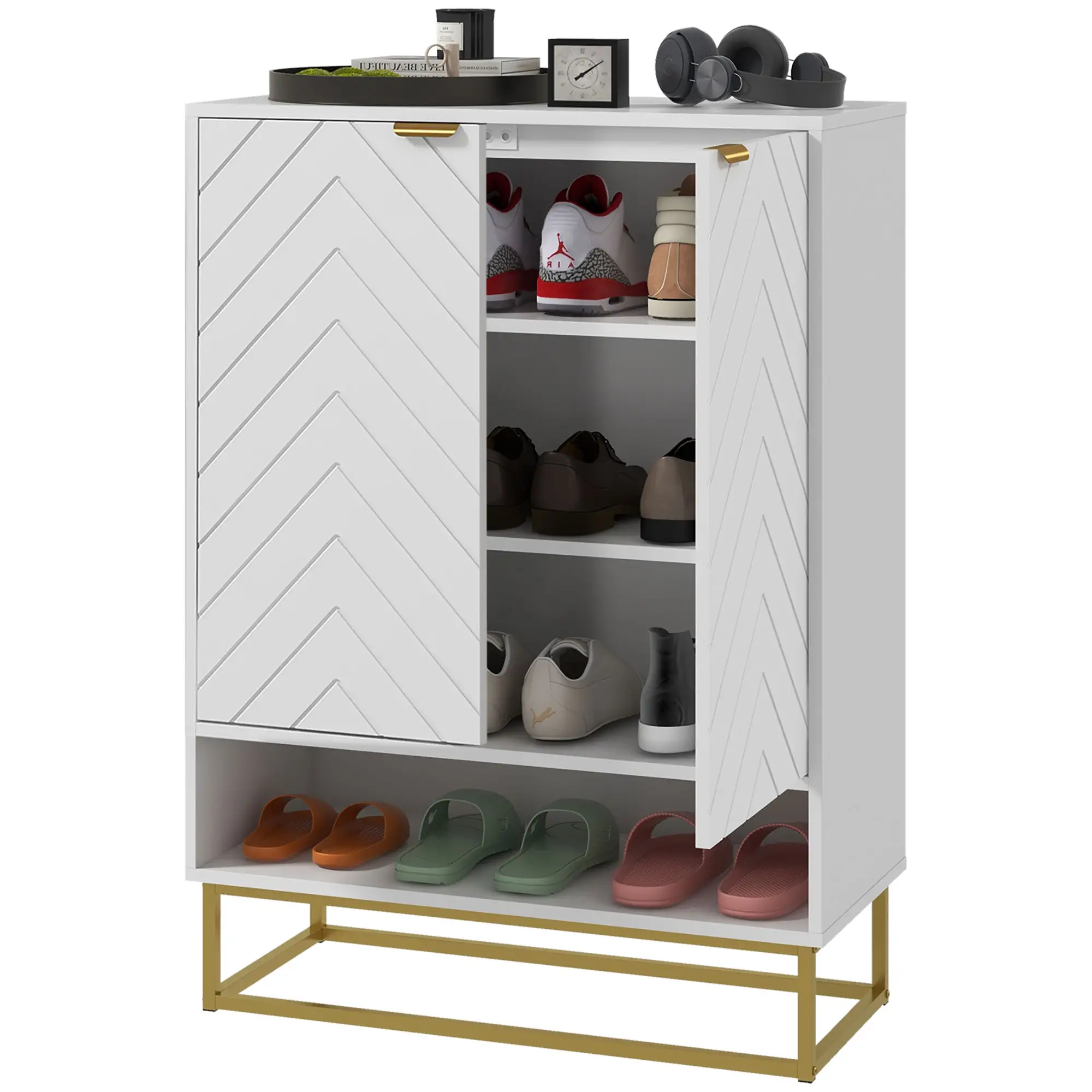 Entryway Shoe Cabinet, Adjustable Shelf for 12 Pairs, White