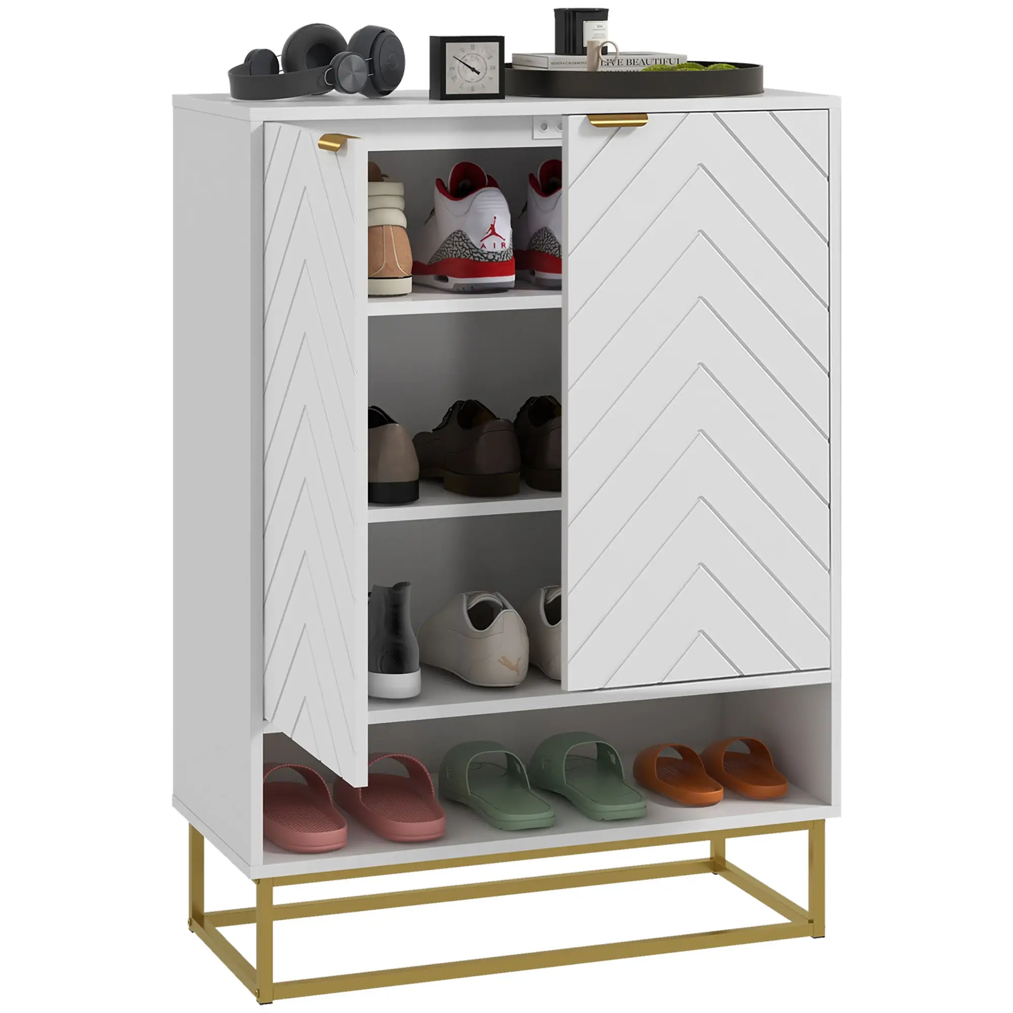Entryway Shoe Cabinet, Adjustable Shelf for 12 Pairs, White - Image 11