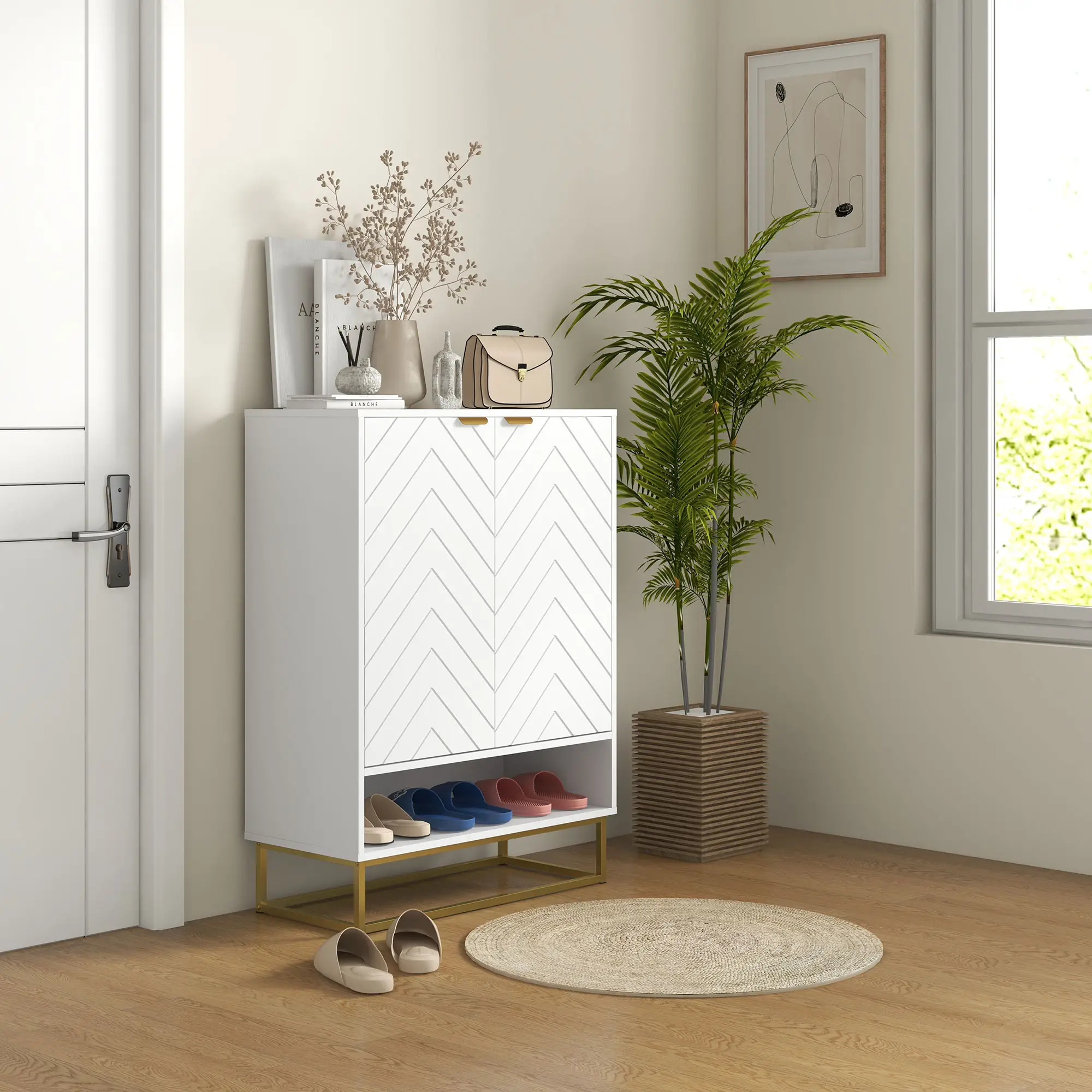 Entryway Shoe Cabinet, Adjustable Shelf for 12 Pairs, White - Image 2