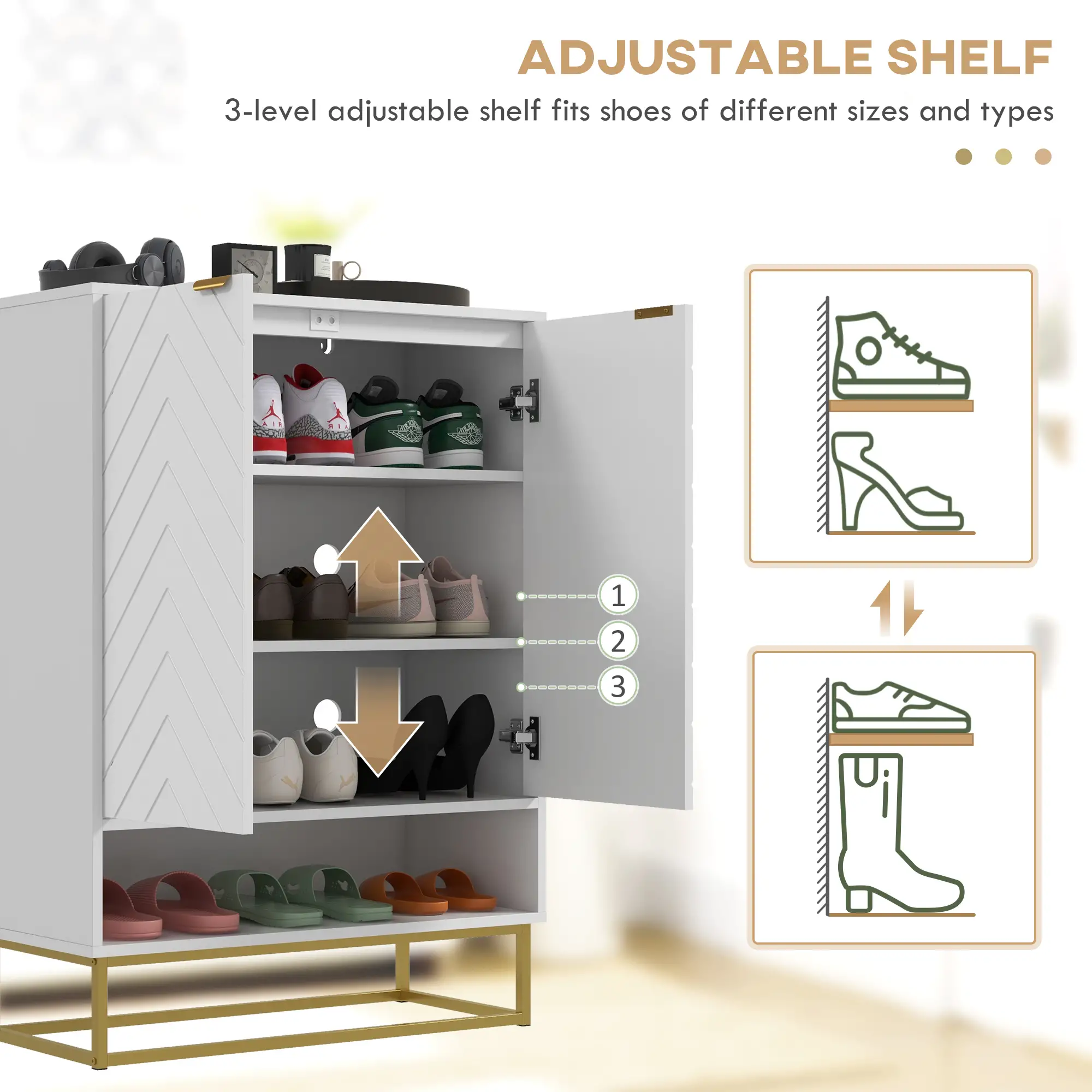 Entryway Shoe Cabinet, Adjustable Shelf for 12 Pairs, White - Image 5