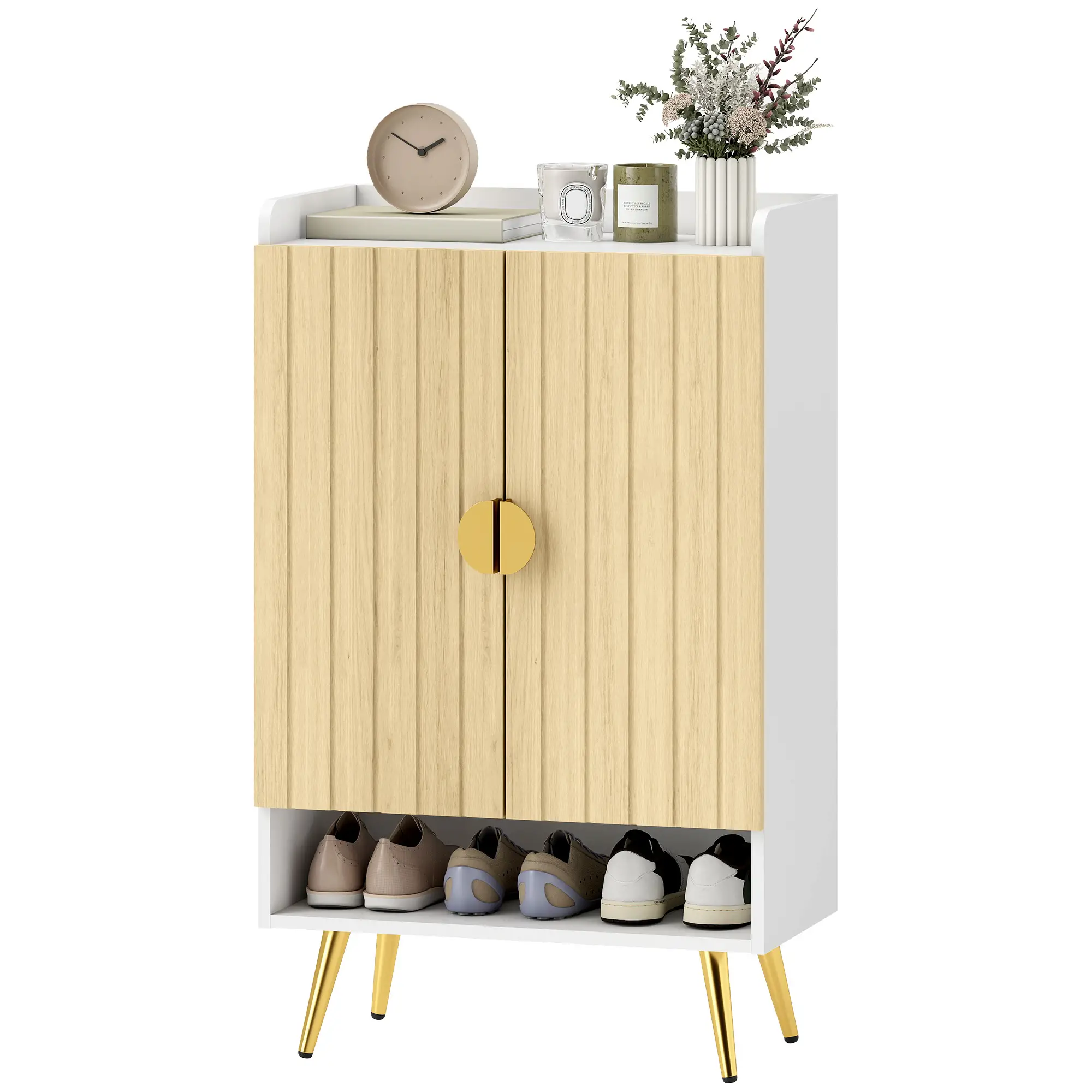 Entryway Shoe Storage Cabinet, Adjustable Shelves, Open Shelf, 15 Pairs, Natural - Image 11