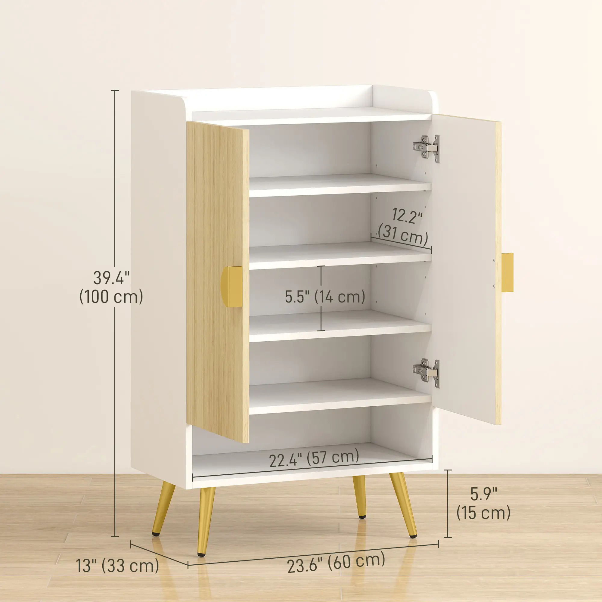 Entryway Shoe Storage Cabinet, Adjustable Shelves, Open Shelf, 15 Pairs, Natural - Image 3