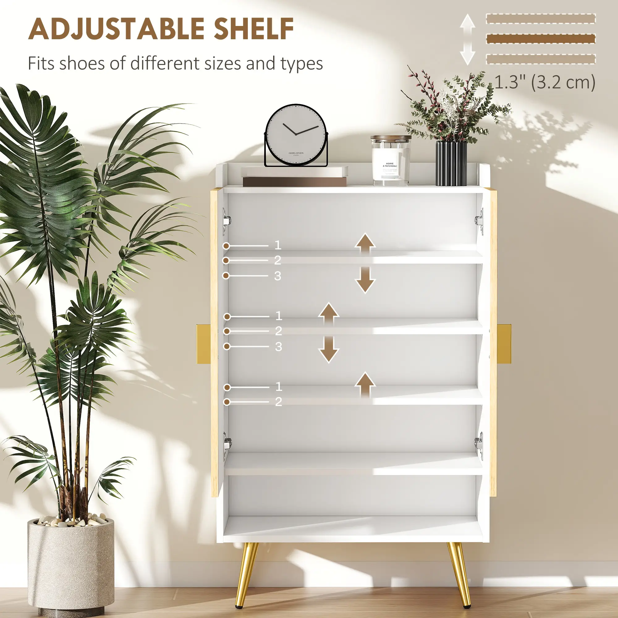 Entryway Shoe Storage Cabinet, Adjustable Shelves, Open Shelf, 15 Pairs, Natural - Image 5