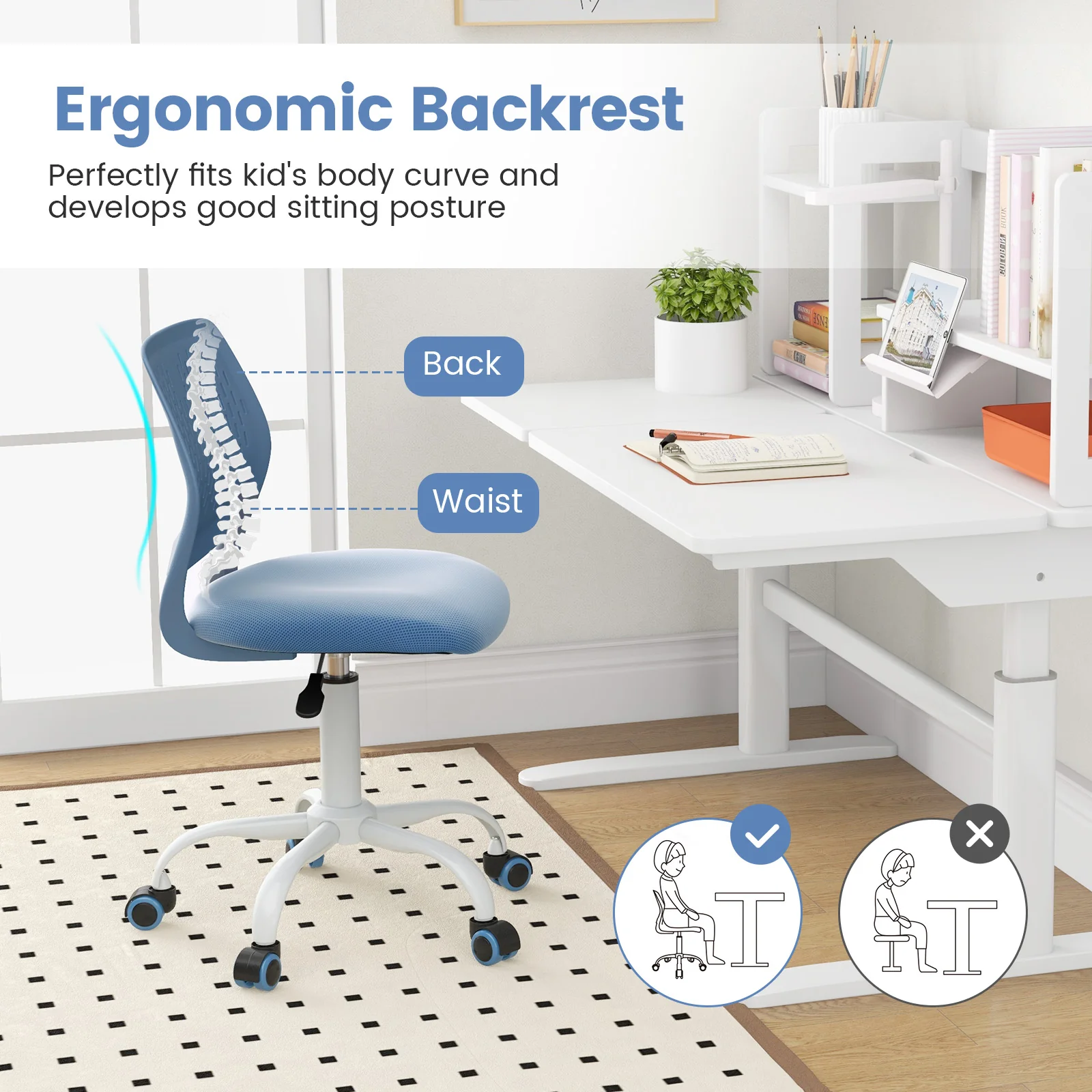 Ergonomic Children Study Chair, Adjustable Height, Blue - Image 10