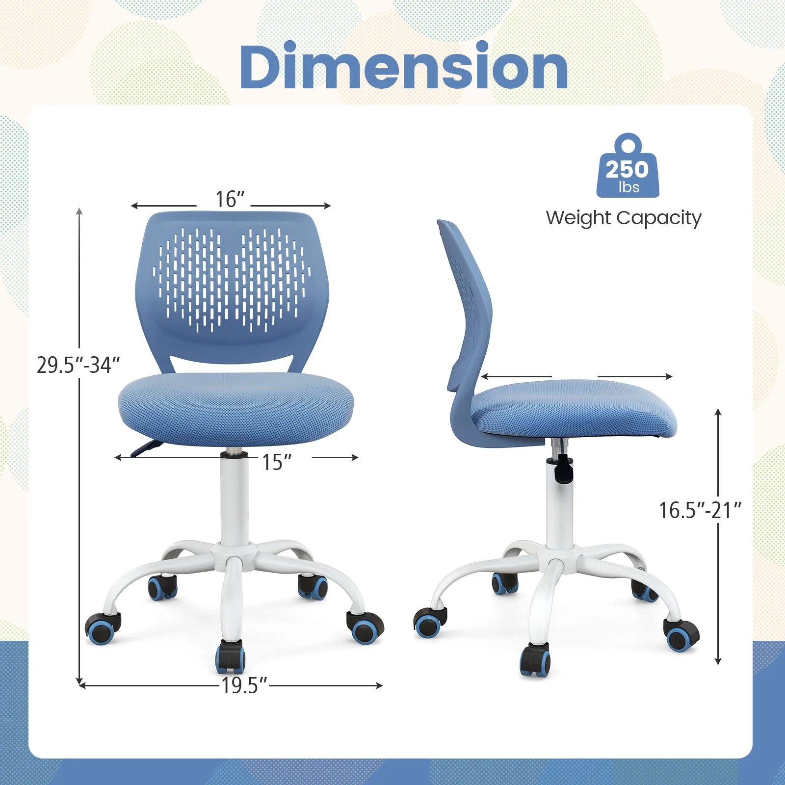 Ergonomic Children Study Chair, Adjustable Height, Blue - Image 5