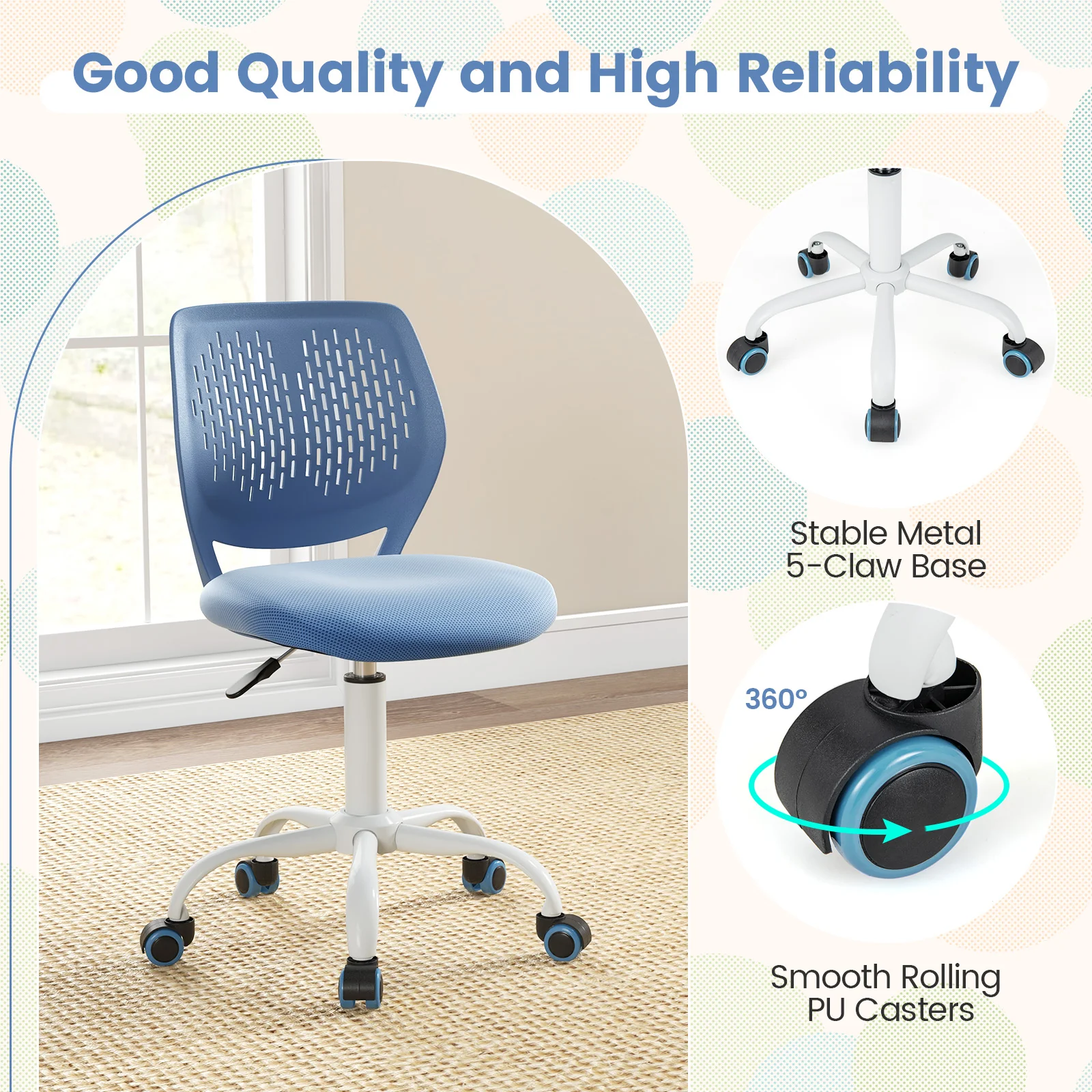 Ergonomic Children Study Chair, Adjustable Height, Blue - Image 7
