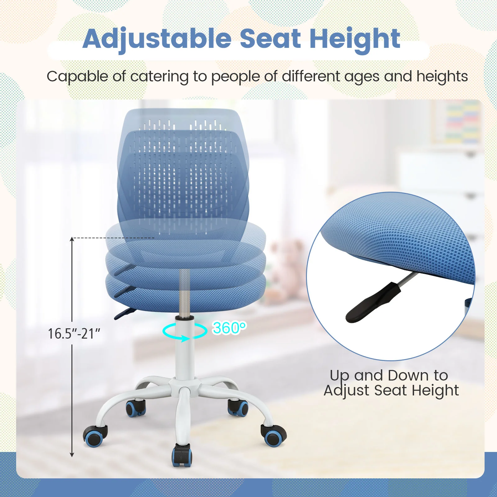 Ergonomic Children Study Chair, Adjustable Height, Blue - Image 9
