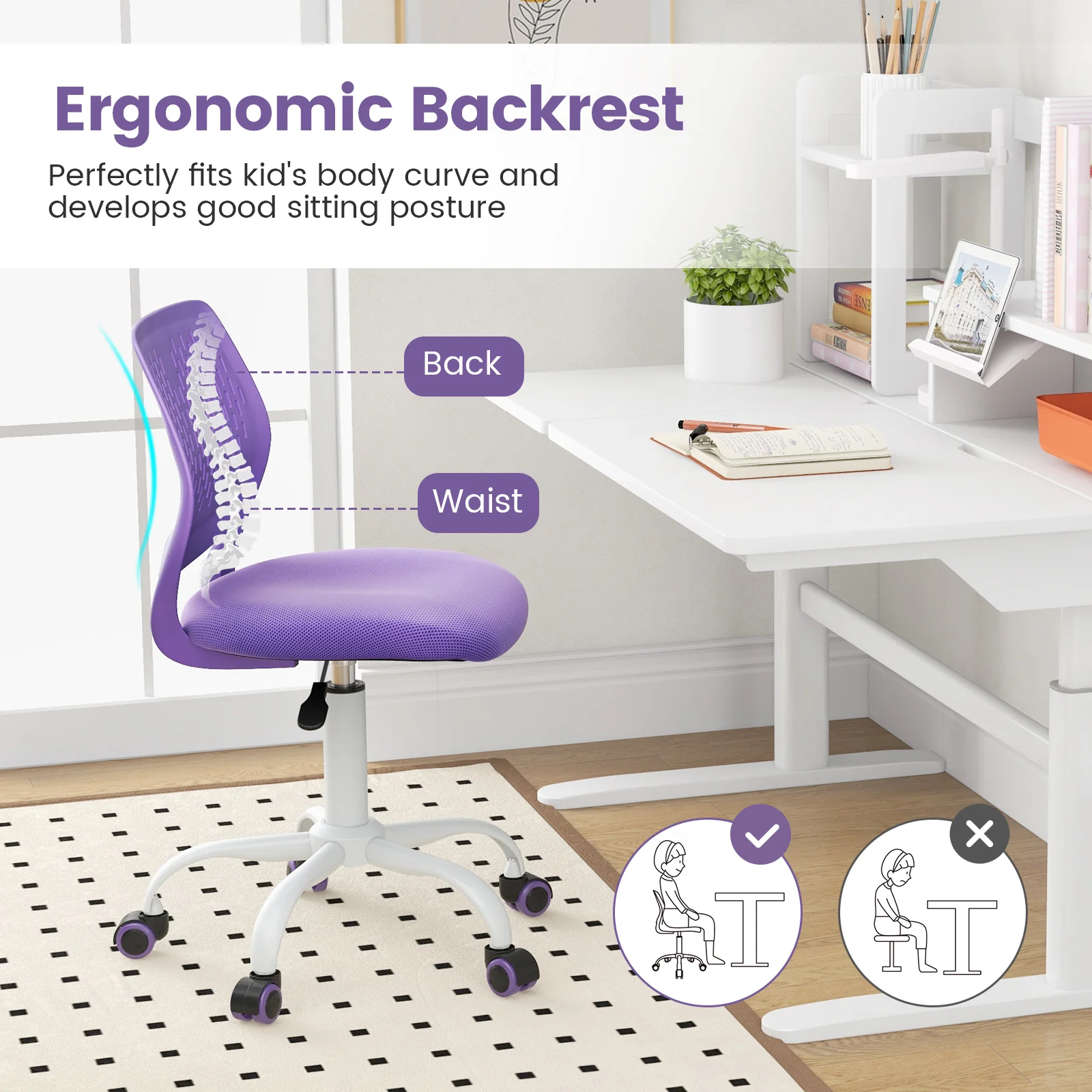 Ergonomic Children Study Chair, Adjustable Height, Purple - Image 10