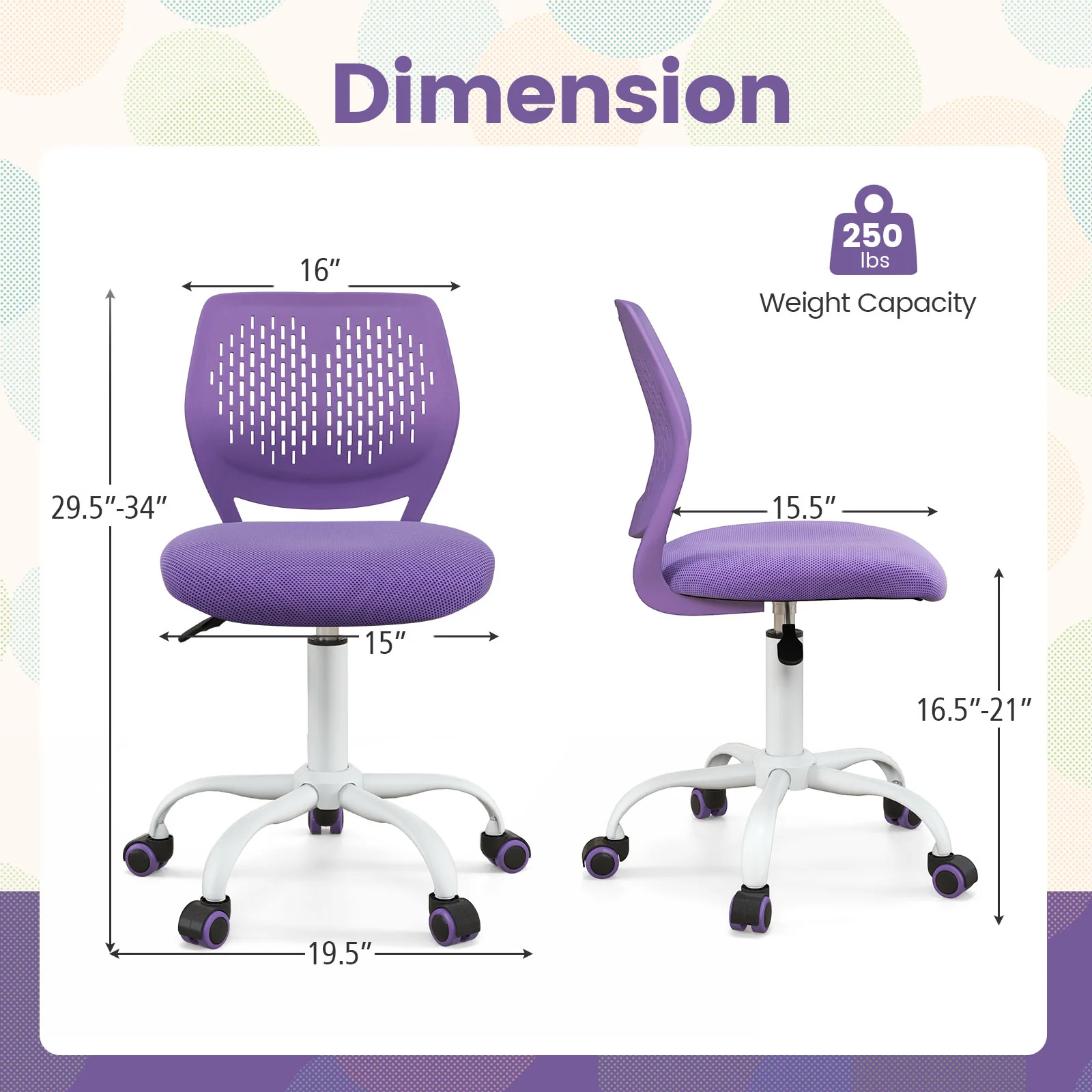 Ergonomic Children Study Chair, Adjustable Height, Purple - Image 5