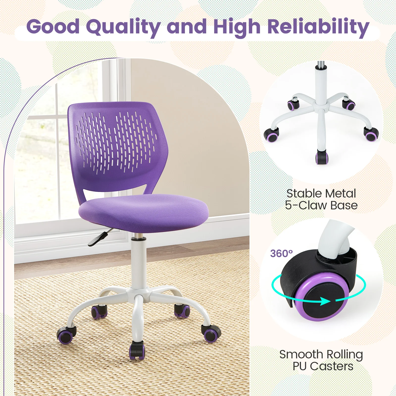 Ergonomic Children Study Chair, Adjustable Height, Purple - Image 7