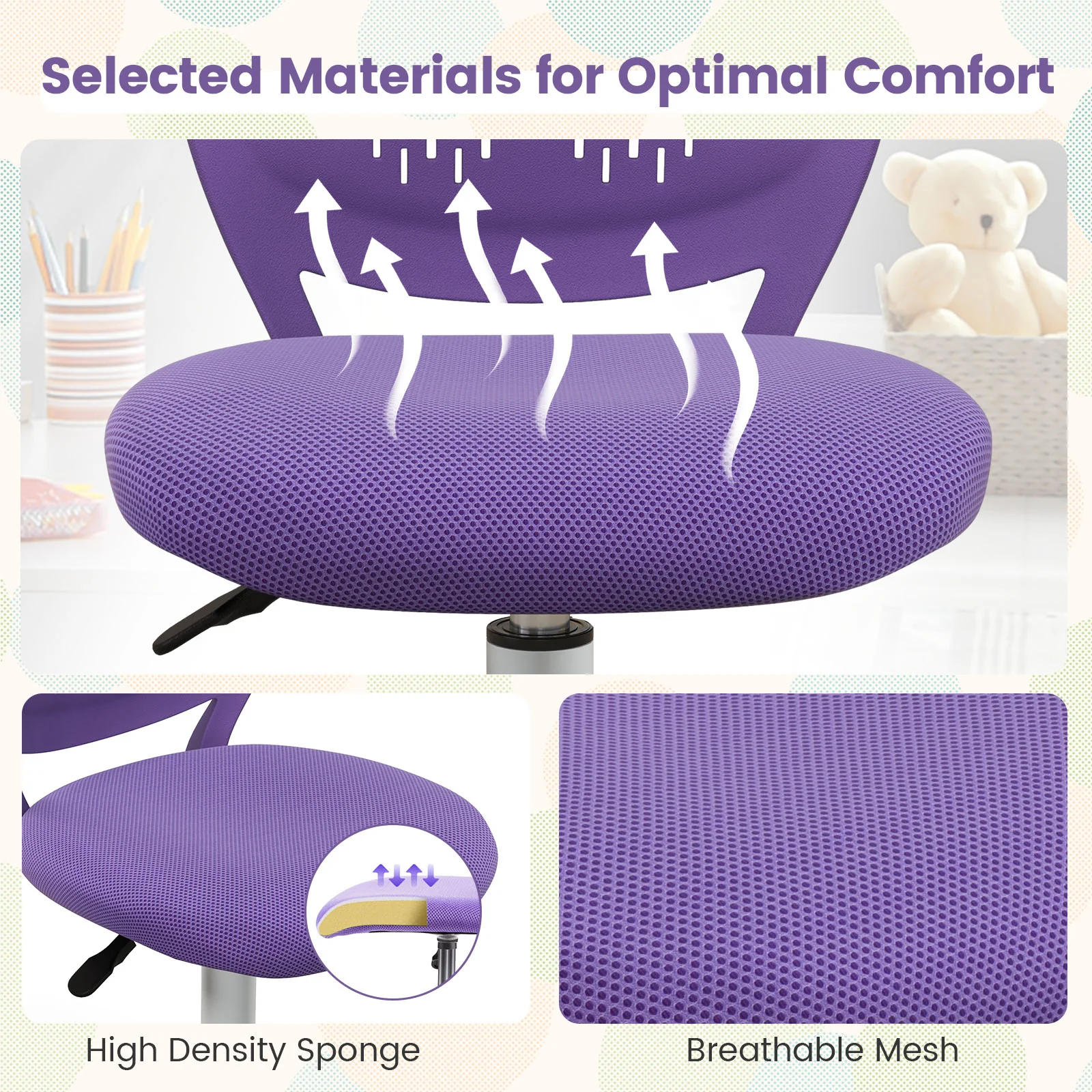 Ergonomic Children Study Chair, Adjustable Height, Purple - Image 8