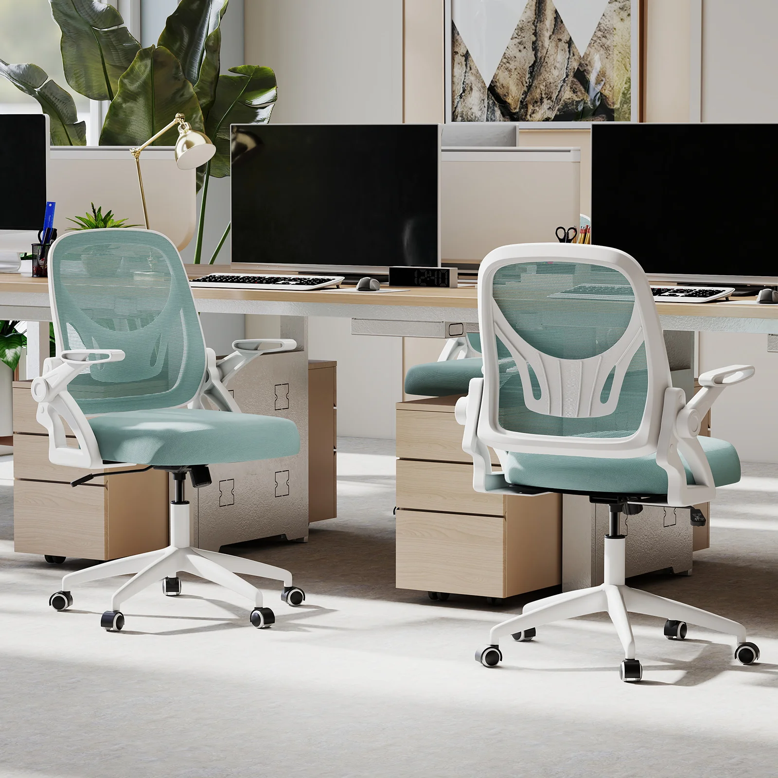 Ergonomic Computer Desk Chair, Flip-Up Arms, Navy - Image 3