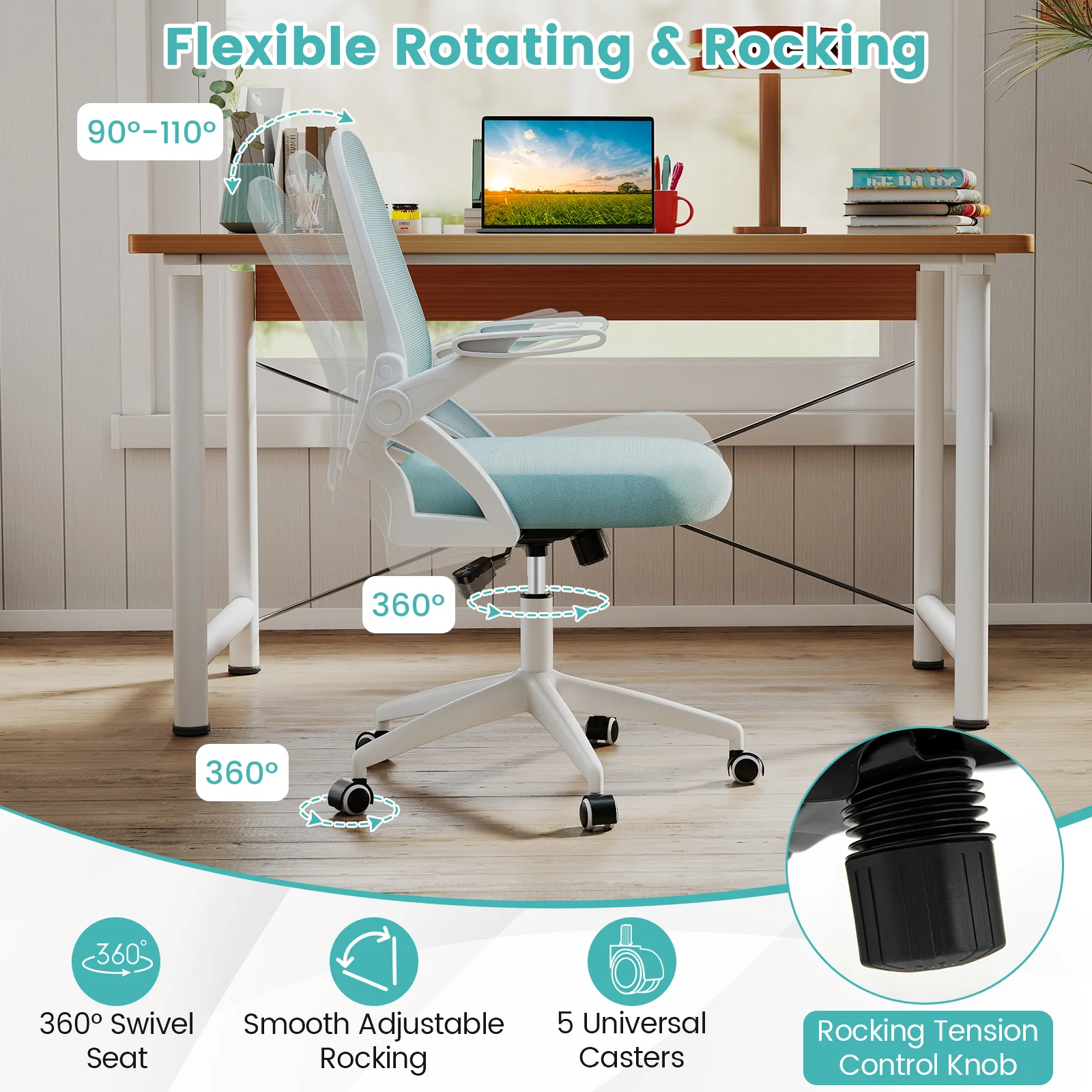 Ergonomic Computer Desk Chair, Flip-Up Arms, Navy - Image 8