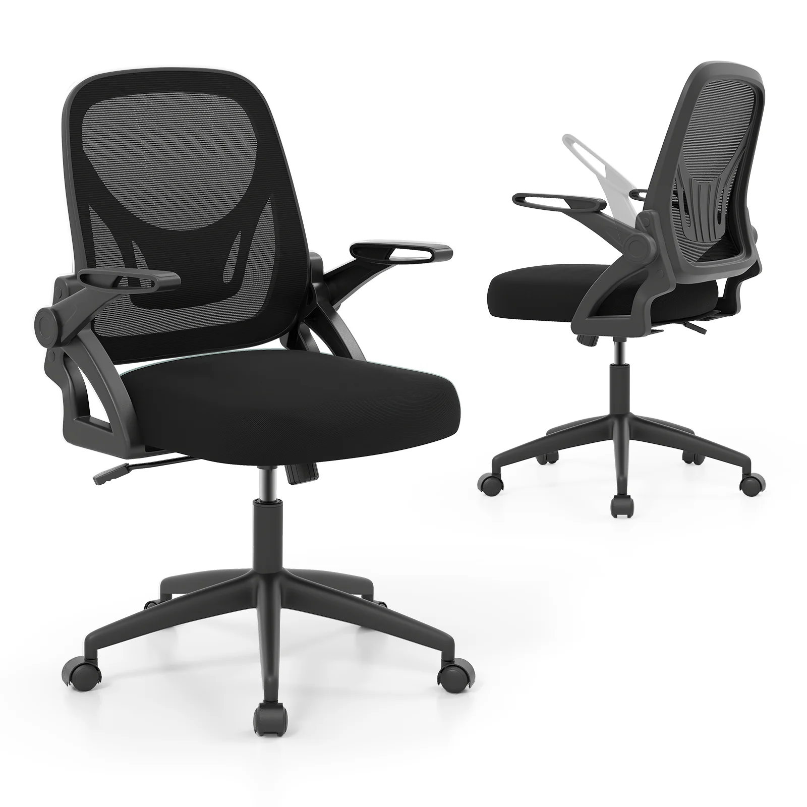 Ergonomic Desk Chair With Lumbar Support, Flip-Up Arms, Black - Image 5