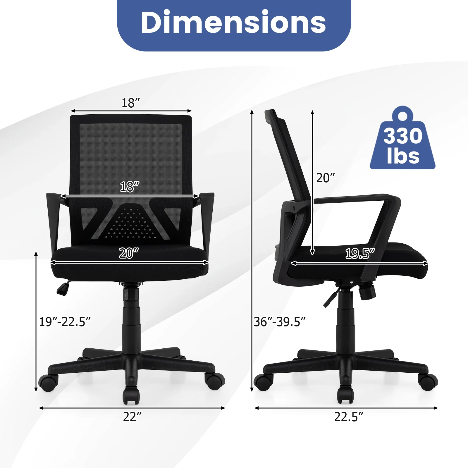 Ergonomic Desk Chair With Lumbar Support, Rocking Function, Black - Image 6