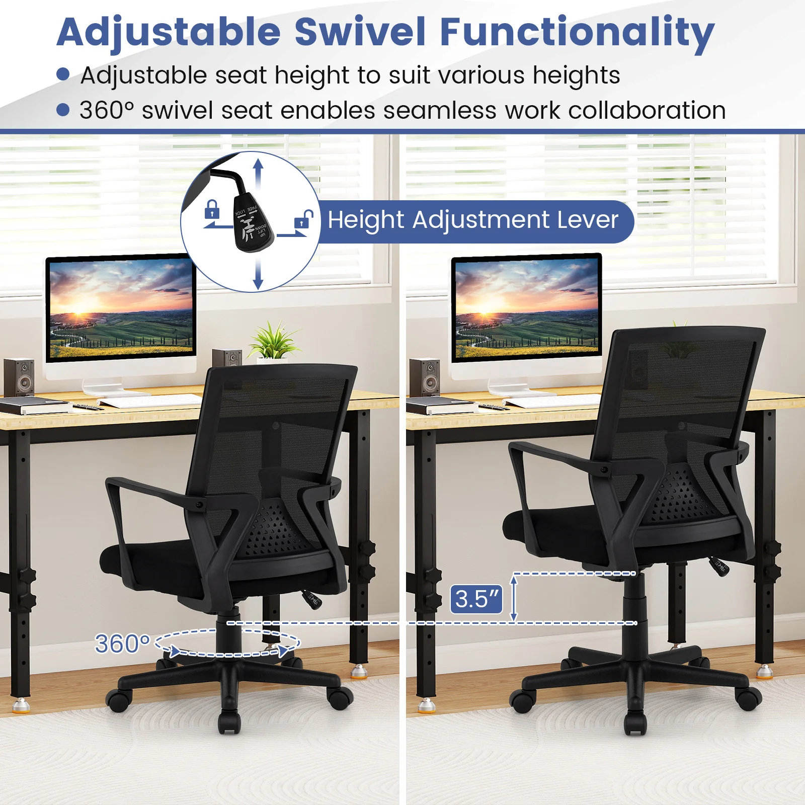 Ergonomic Desk Chair With Lumbar Support, Rocking Function, Black - Image 7