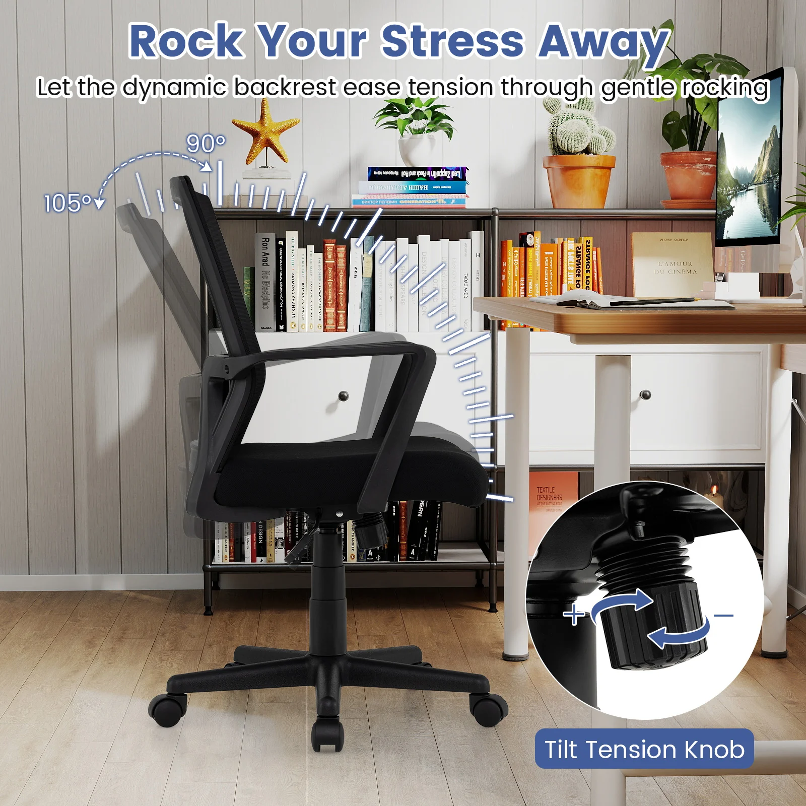 Ergonomic Desk Chair With Lumbar Support, Rocking Function, Black - Image 8
