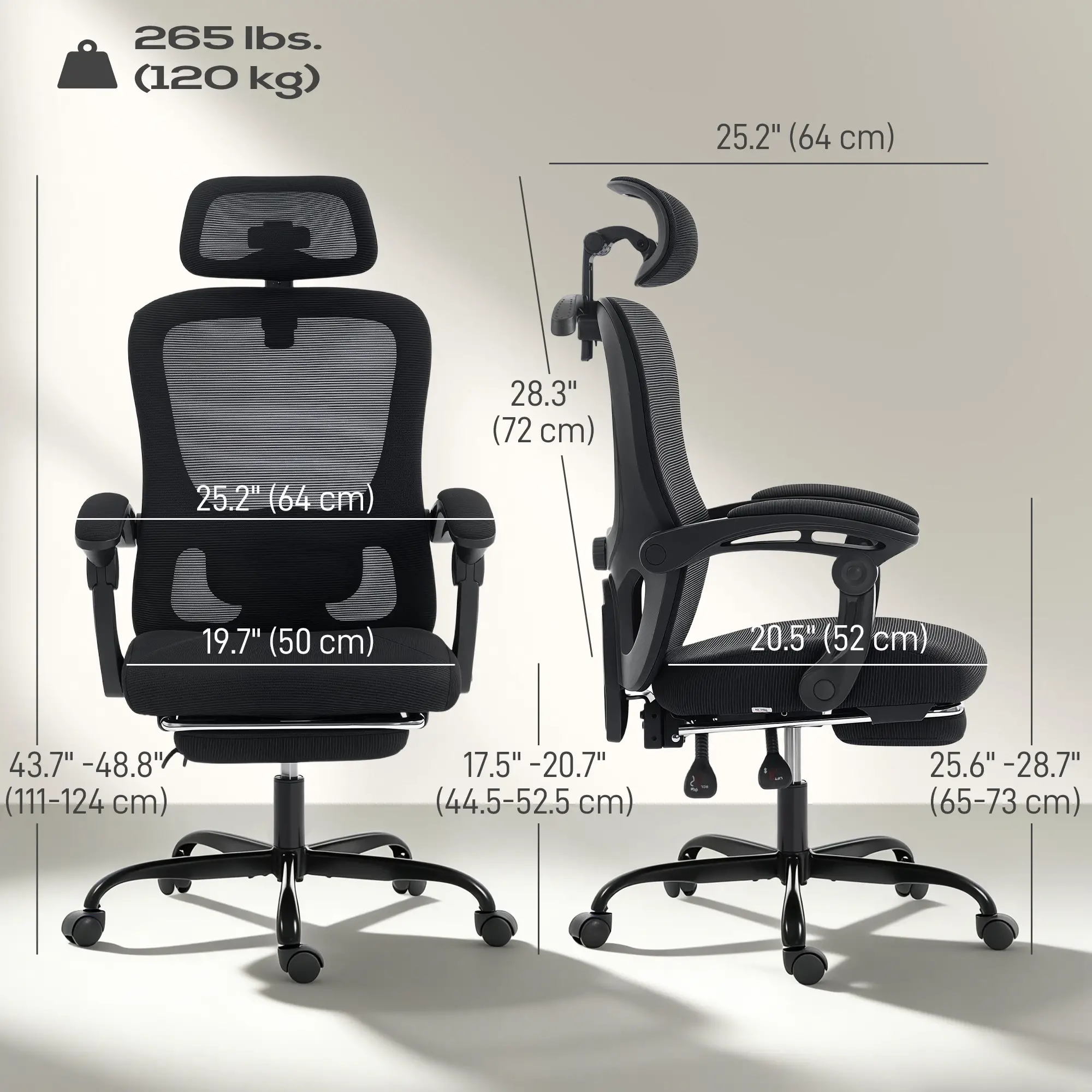 Ergonomic Mesh Office Chair, Adjustable Headrest, Lumbar Support, Black - Image 3