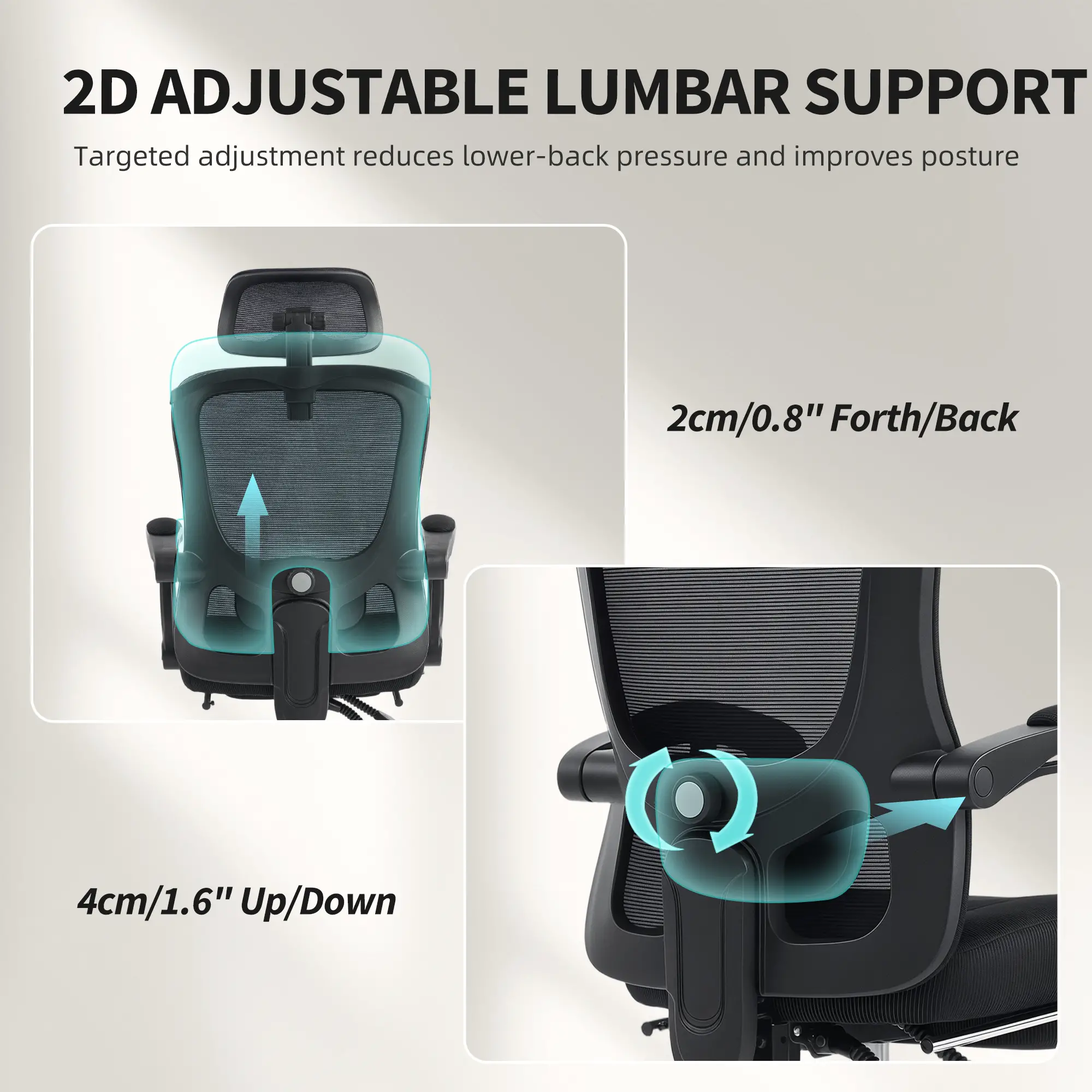 Ergonomic Mesh Office Chair, Adjustable Headrest, Lumbar Support, Black - Image 5