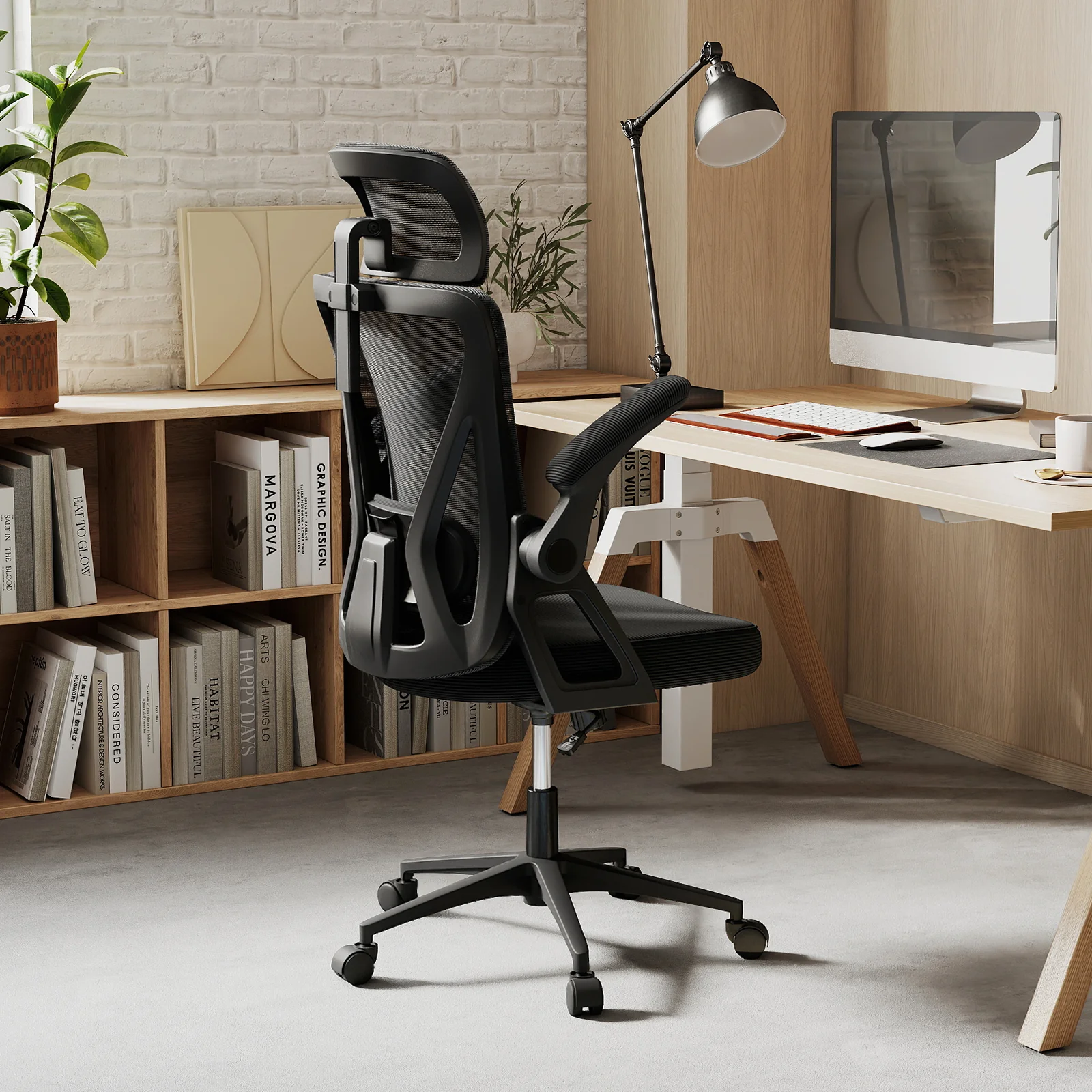 Ergonomic Mesh Office Chair, Adjustable Lumbar Support, Flip-Up Armrests, Black - Image 3