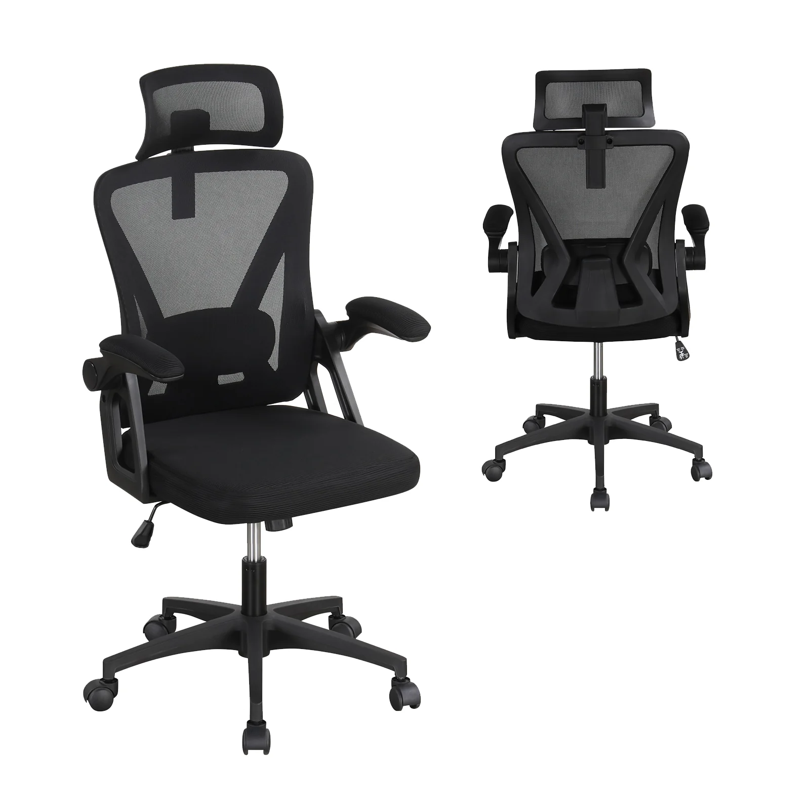 Ergonomic Mesh Office Chair, Adjustable Lumbar Support, Flip-Up Armrests, Black - Image 4