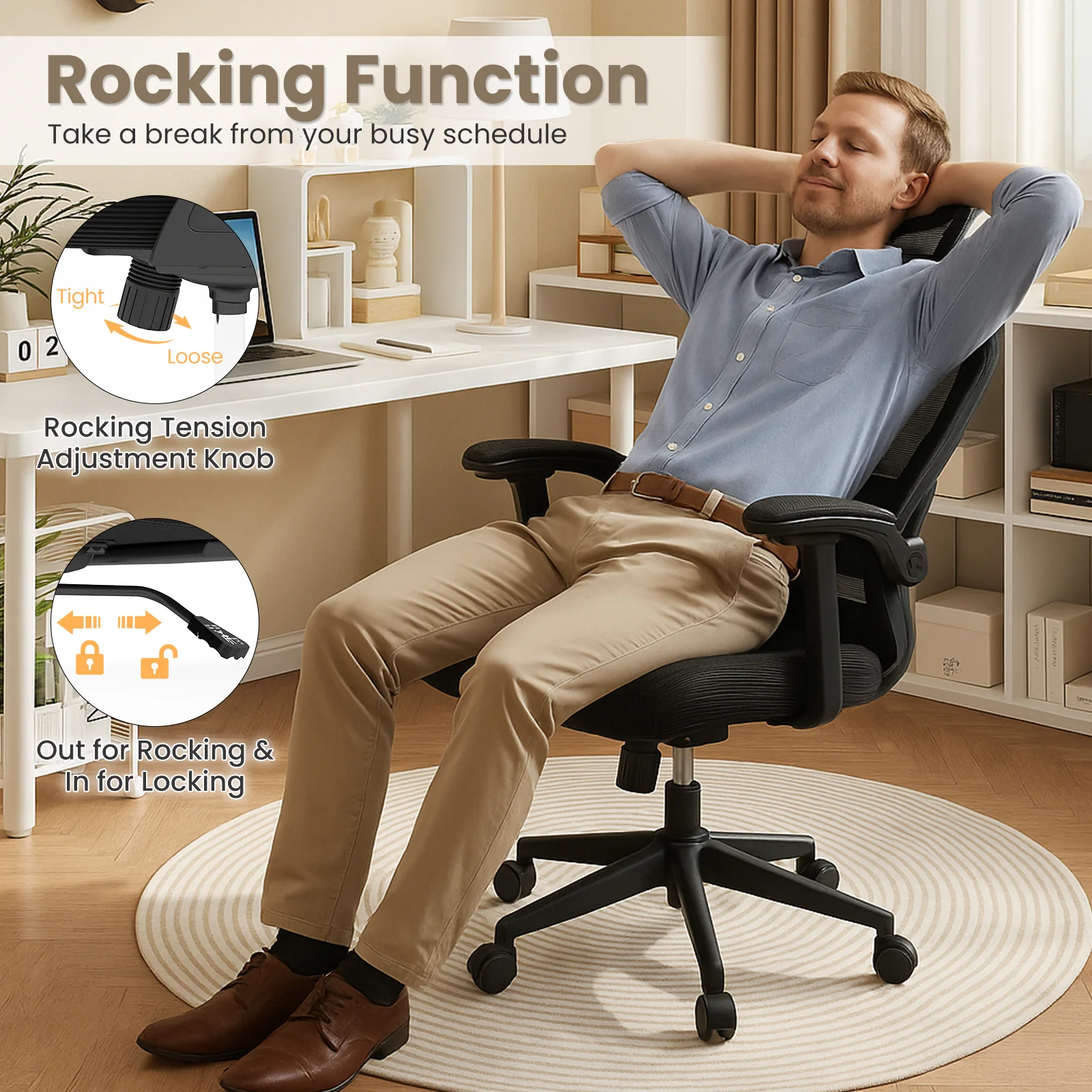 Ergonomic Mesh Office Chair, Adjustable Lumbar Support, Flip-Up Armrests, Black - Image 7