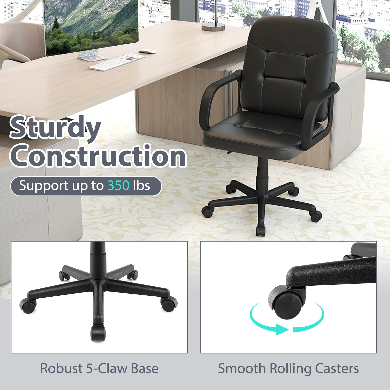 Ergonomic Office Chair, 360-Degree Wheels, Black - Image 10