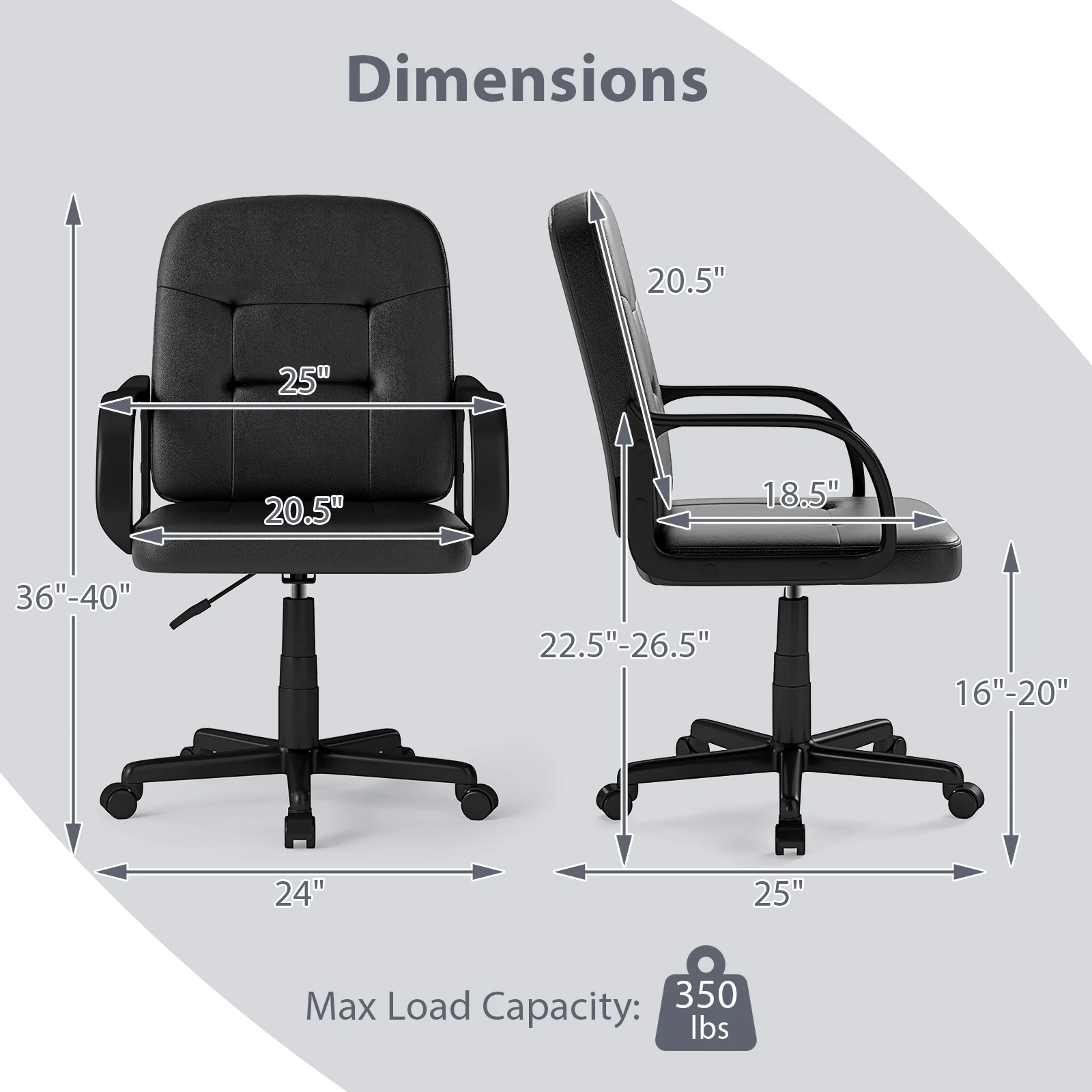 Ergonomic Office Chair, 360-Degree Wheels, Black - Image 6