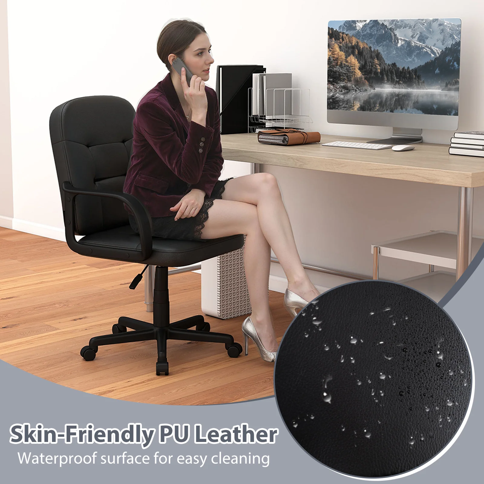 Ergonomic Office Chair, 360-Degree Wheels, Black - Image 7