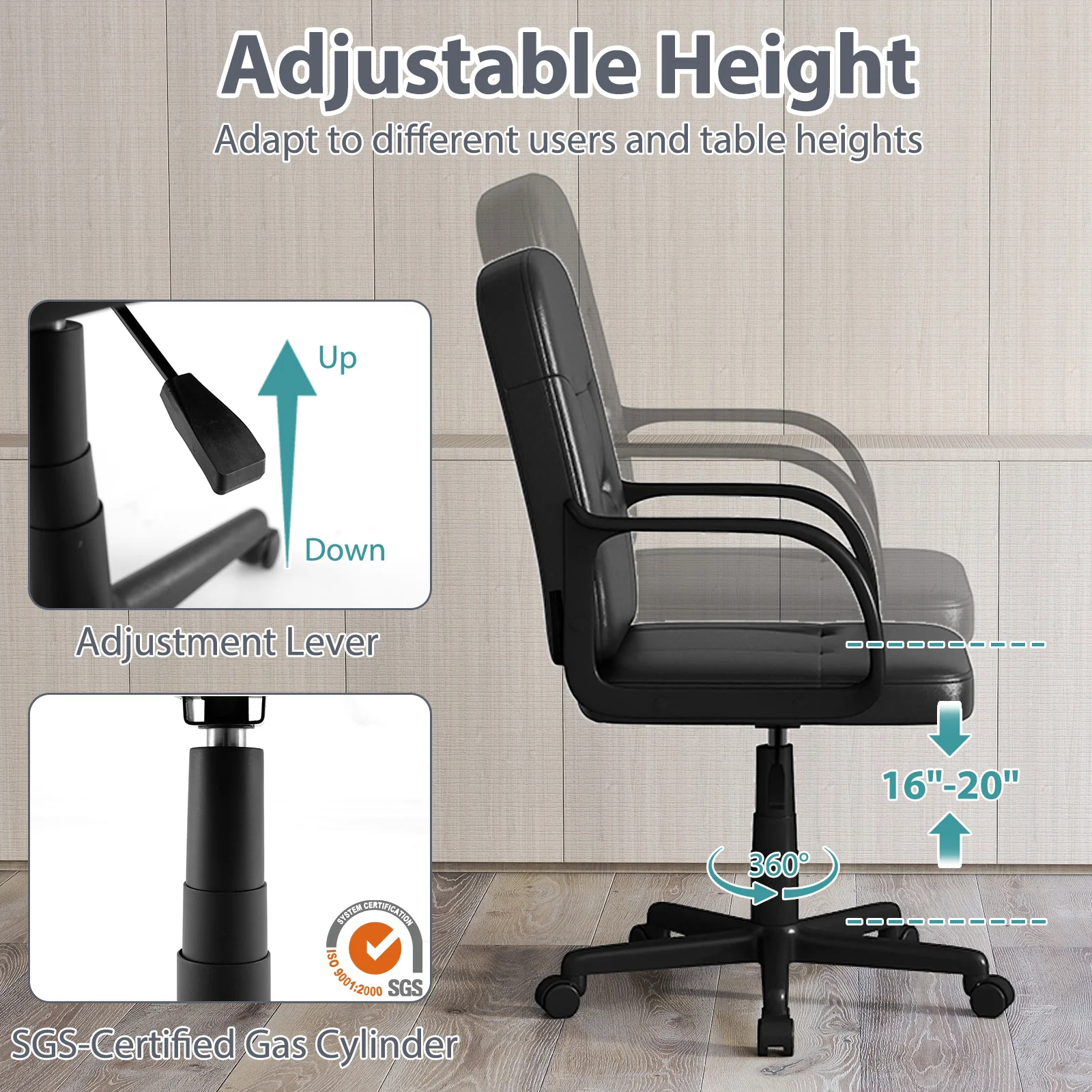 Ergonomic Office Chair, 360-Degree Wheels, Black - Image 9