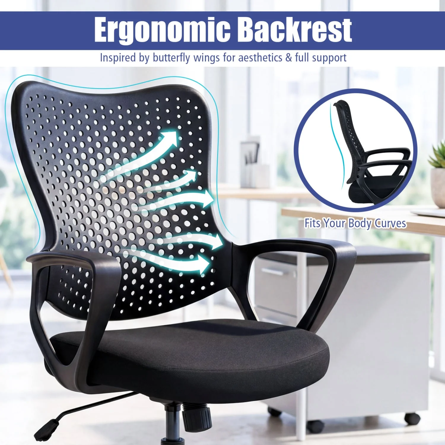 Ergonomic Office Chair, Adjustable Computer Desk Chair, Black - Image 6