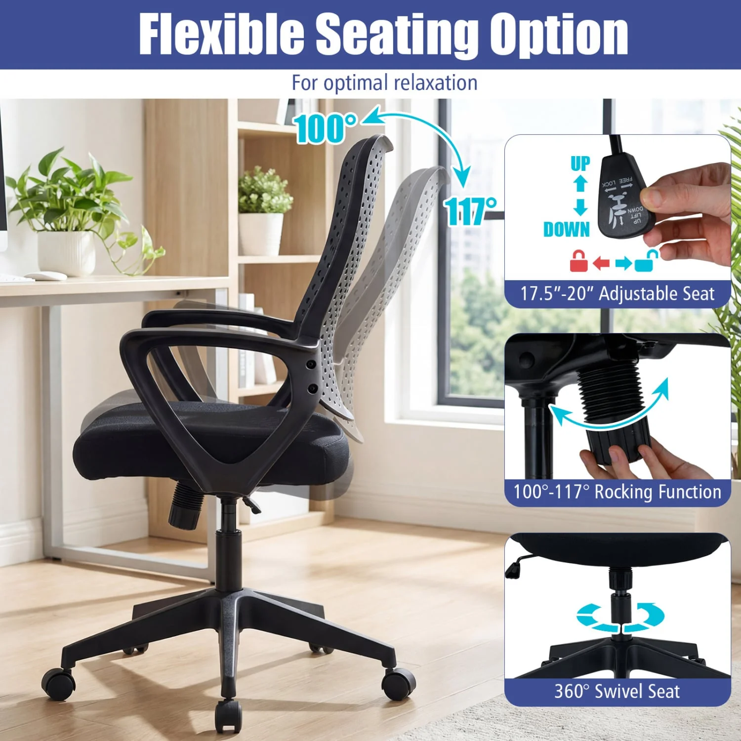 Ergonomic Office Chair, Adjustable Computer Desk Chair, Black - Image 7