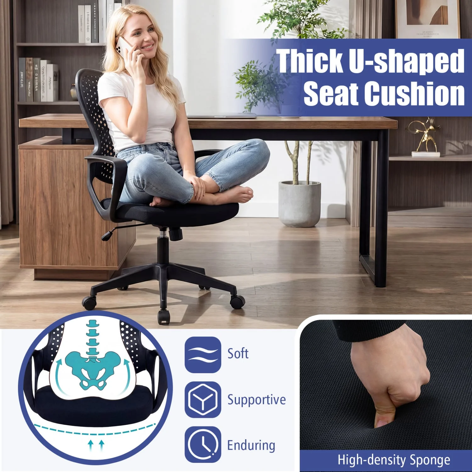 Ergonomic Office Chair, Adjustable Computer Desk Chair, Black - Image 9