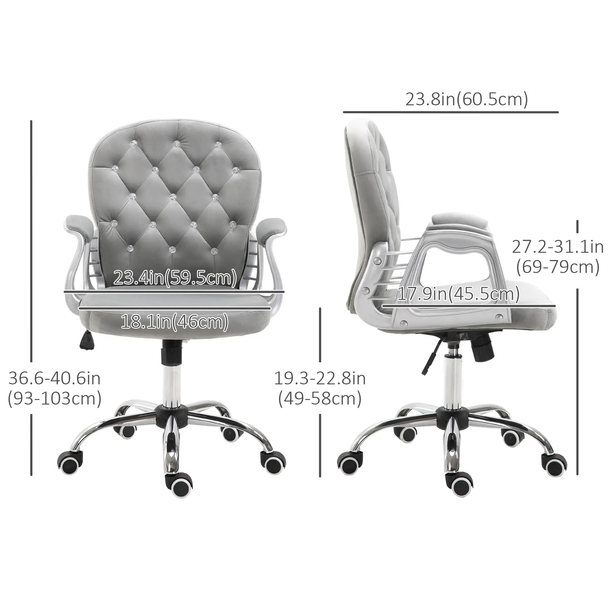 Ergonomic Office Chair, Adjustable Height, Padded Seat, Grey - Image 3