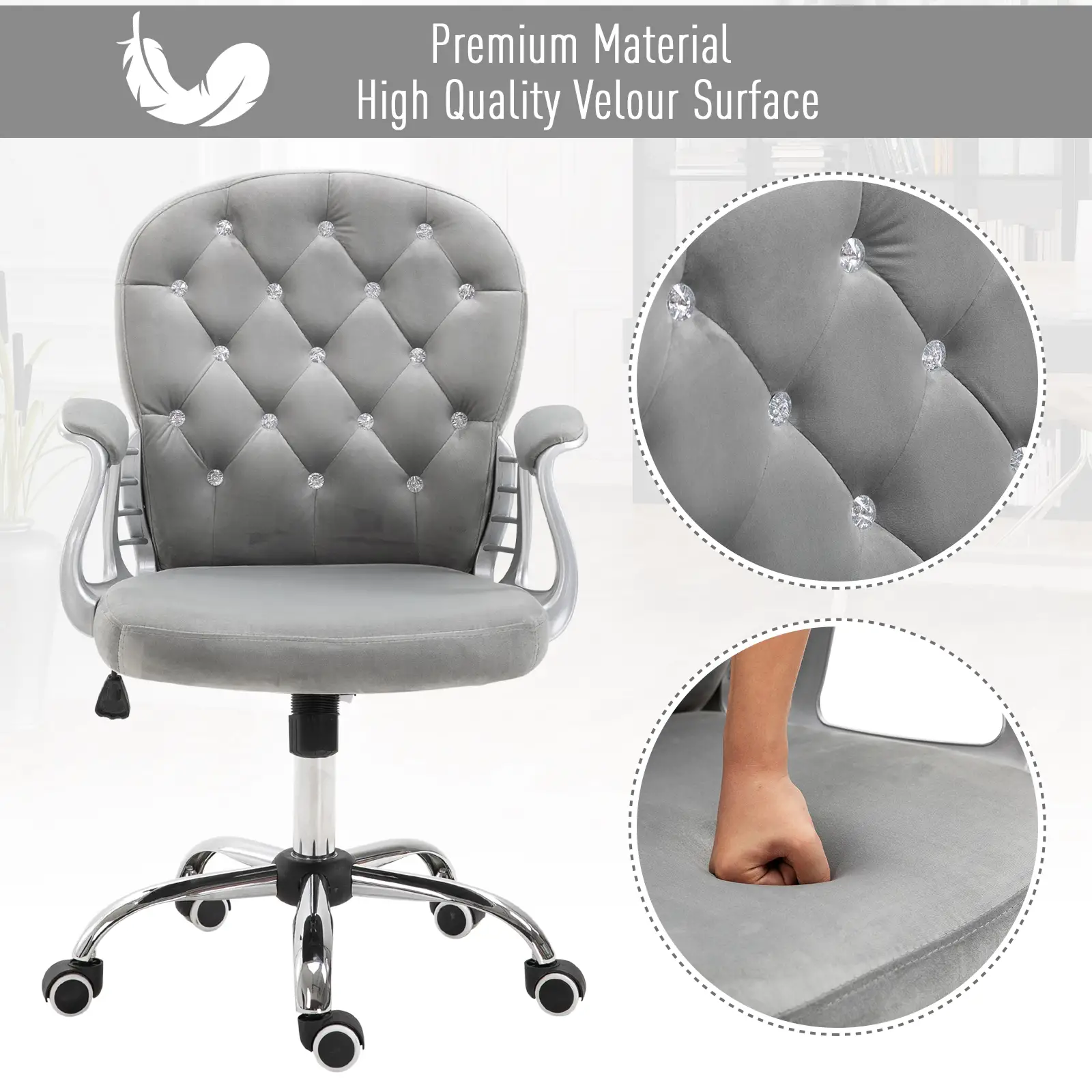 Ergonomic Office Chair, Adjustable Height, Padded Seat, Grey - Image 4